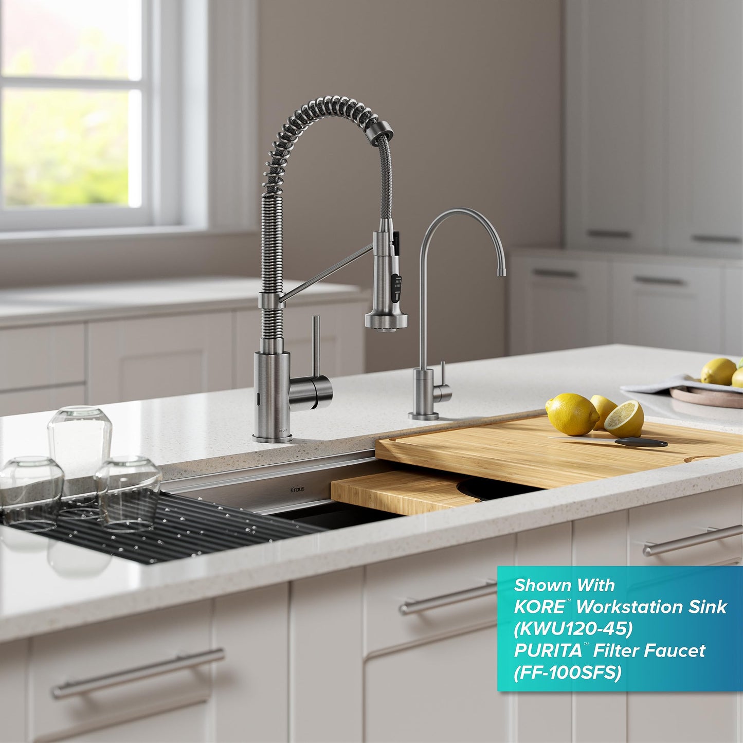 KRAUS Bolden Touchless Sensor Commercial Style 2-Function Single Handle Pull Down Kitchen Faucet in Spot-Free Stainless Steel, KSF-1610SFS