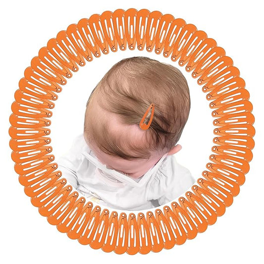 1Inch Snap Hair Clips, 60Pcs Small Clips for Little Girls, Baby Infant 3cm Hair Clips Barrettes for Toddlers Hair Accessories (Orange)