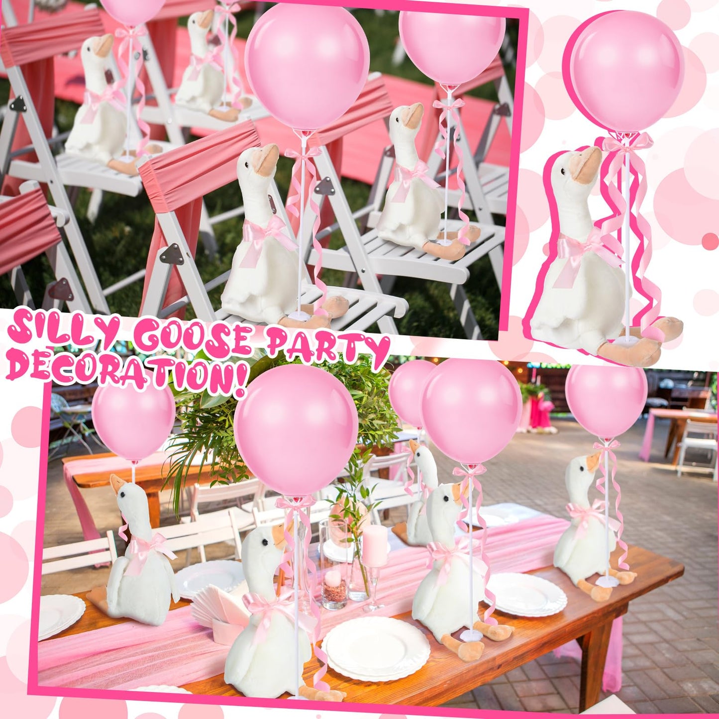 Chunful 6 Sets Pink One Silly Goose 1st Birthday Decoration 11.8 Inch Soft Goose Stuffed Animal Birthday Centerpieces Swan Stuffed Animal with Balloon Table Decor for Gifts