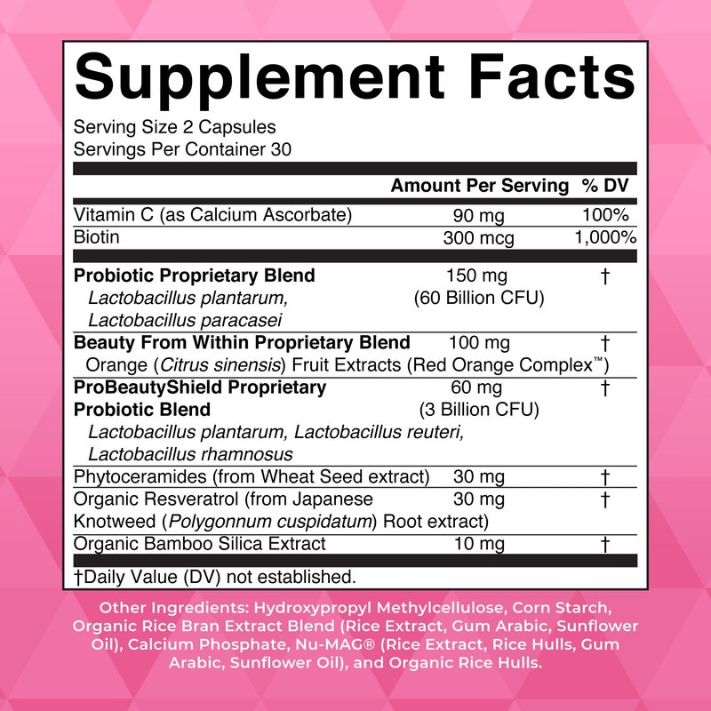 MARYRUTH'S Probiotic Beauty Capsules + Red Orange Complex & Ceramosides | Vegan Collagen Support | Anti Aging | Gut Health | Hair Skin and Nails Vitamins | Skin Care | Biotin | Non-GMO | 60 Count