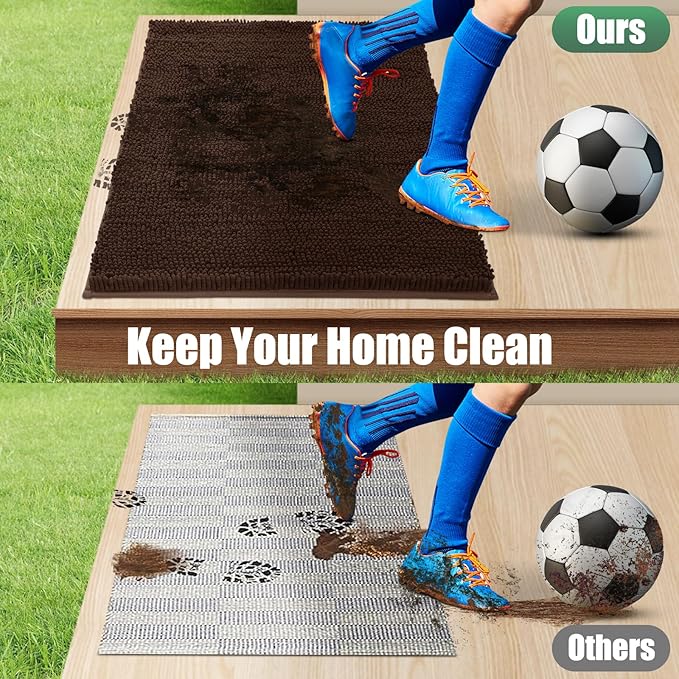 IM HOME Chenille Absorbent Outdoor Doormat 60" x 36", Washable Muddy Door Mats for Dog Non Slip Indoor Doormat Dog Mat for Muddy Paw Front Inside Doormats for Entryway Brown