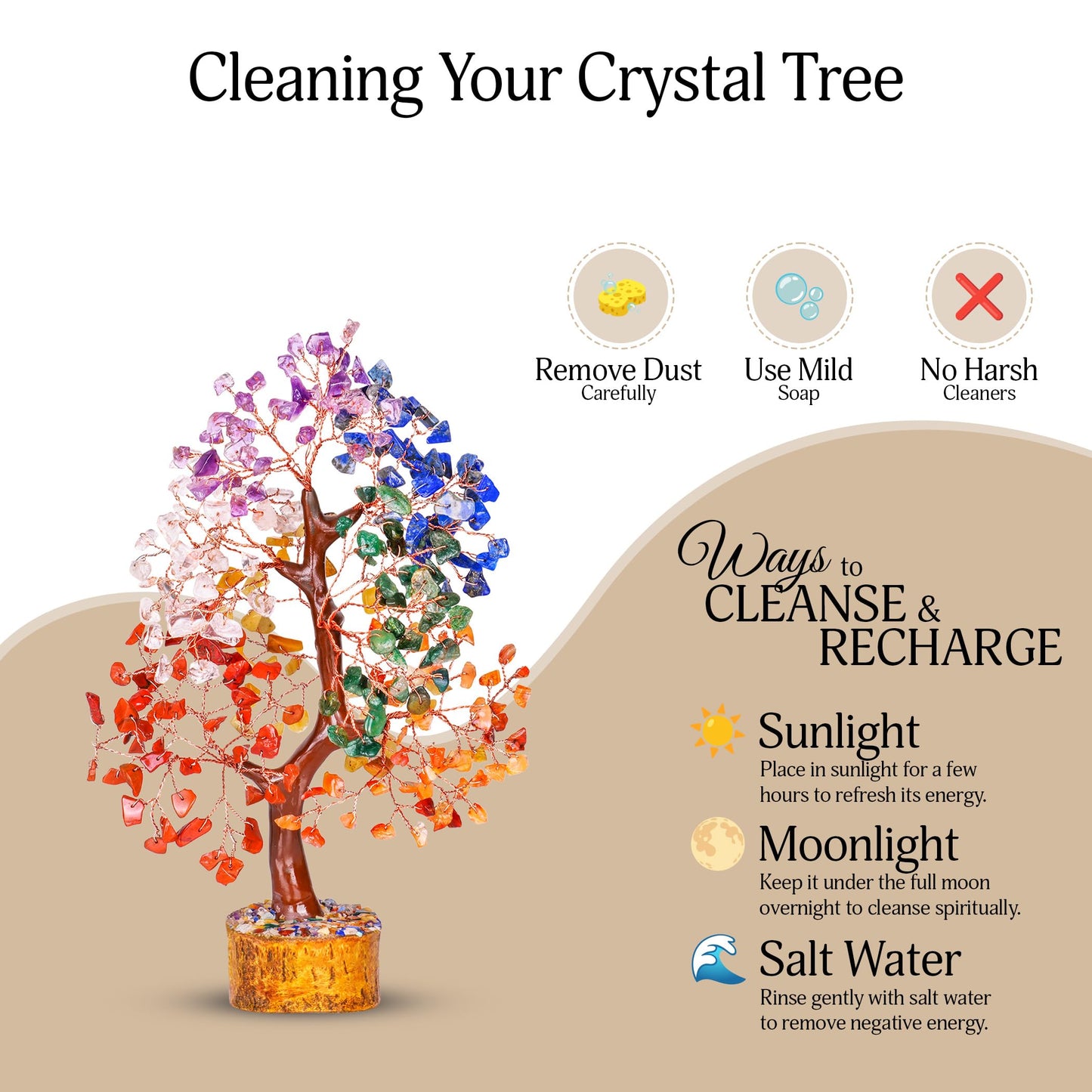 YATSKIA Seven Chakra Crystal Tree, Gemstone Tree of Life, Birthday Gifts for Women, Home Office Decor, Feng Shui Decor, Crystal Gifts