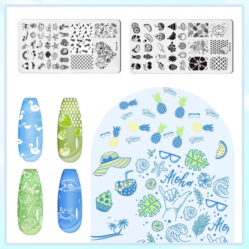 Biutee Nail Stamping Plates Set 10pcs Nail Stamper Kit 8pcs Nail Stamping Polish Gel with Stamper, Nail Art Plates Set for Women Girls DIY Salon & Home