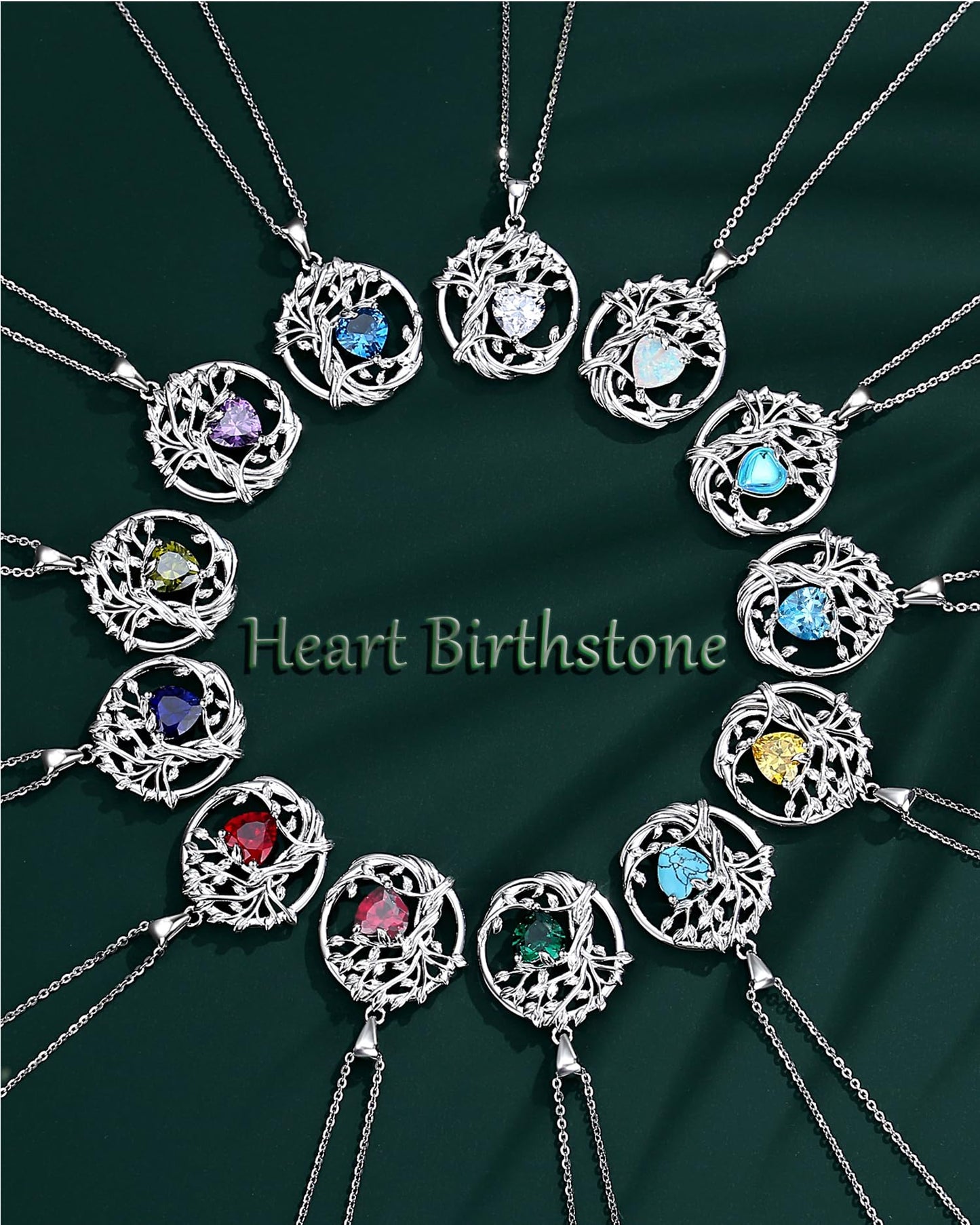 FANCIME Tree of life Birthstone Necklace for Women Sterling Silver Tree Jewelry Emerald Pendant May Birthday Green Gemstone Anniversary Christmas Gifts for Girlfriend Wife Mom Her
