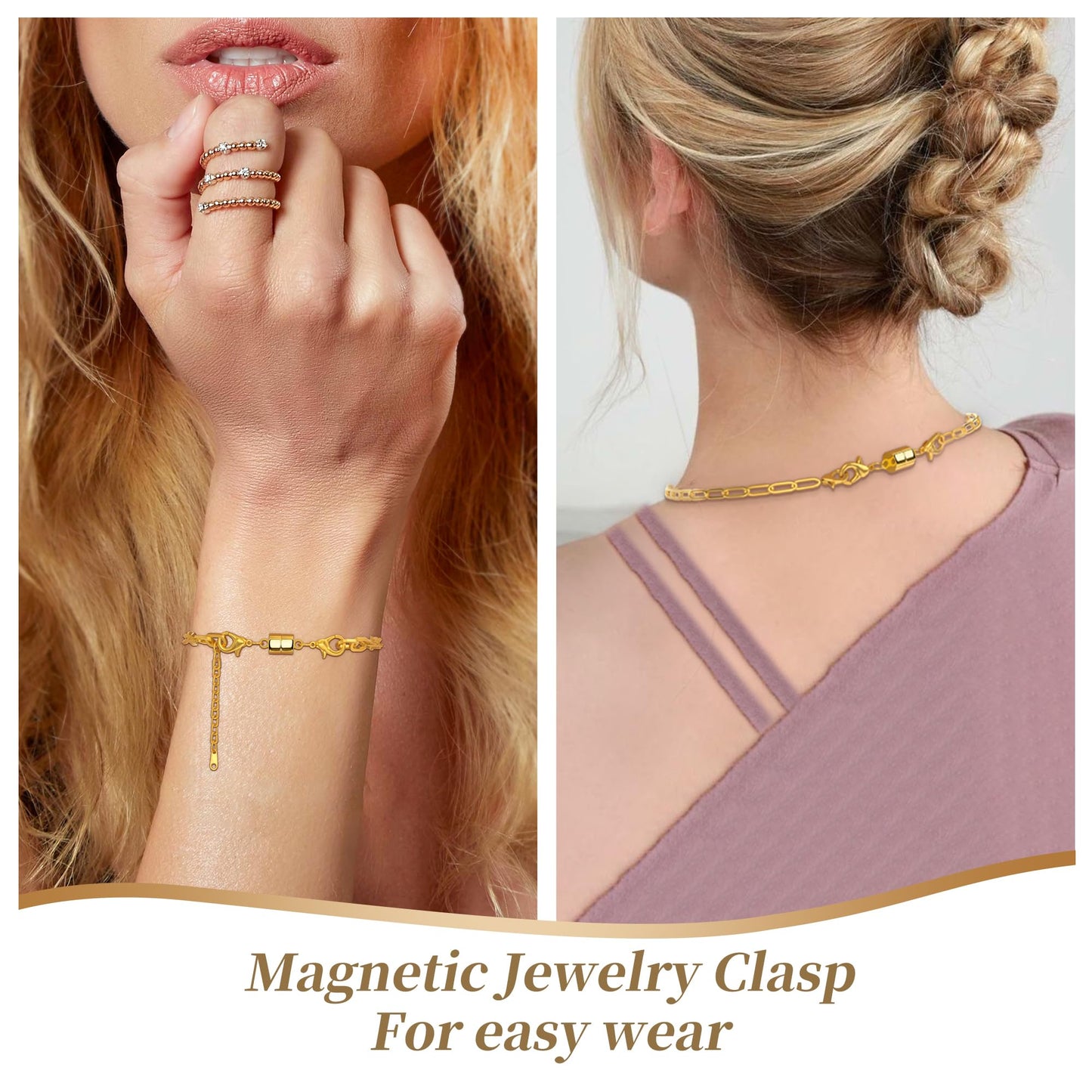 SUTQIGUI Magnetic Necklace Jewelry Clasps and Closures with Double Lobster Clasp, 14K Gold Magnetic Jewelry Clasps for Necklaces, Bracelet Necklace Extenders for Women (6PCS)