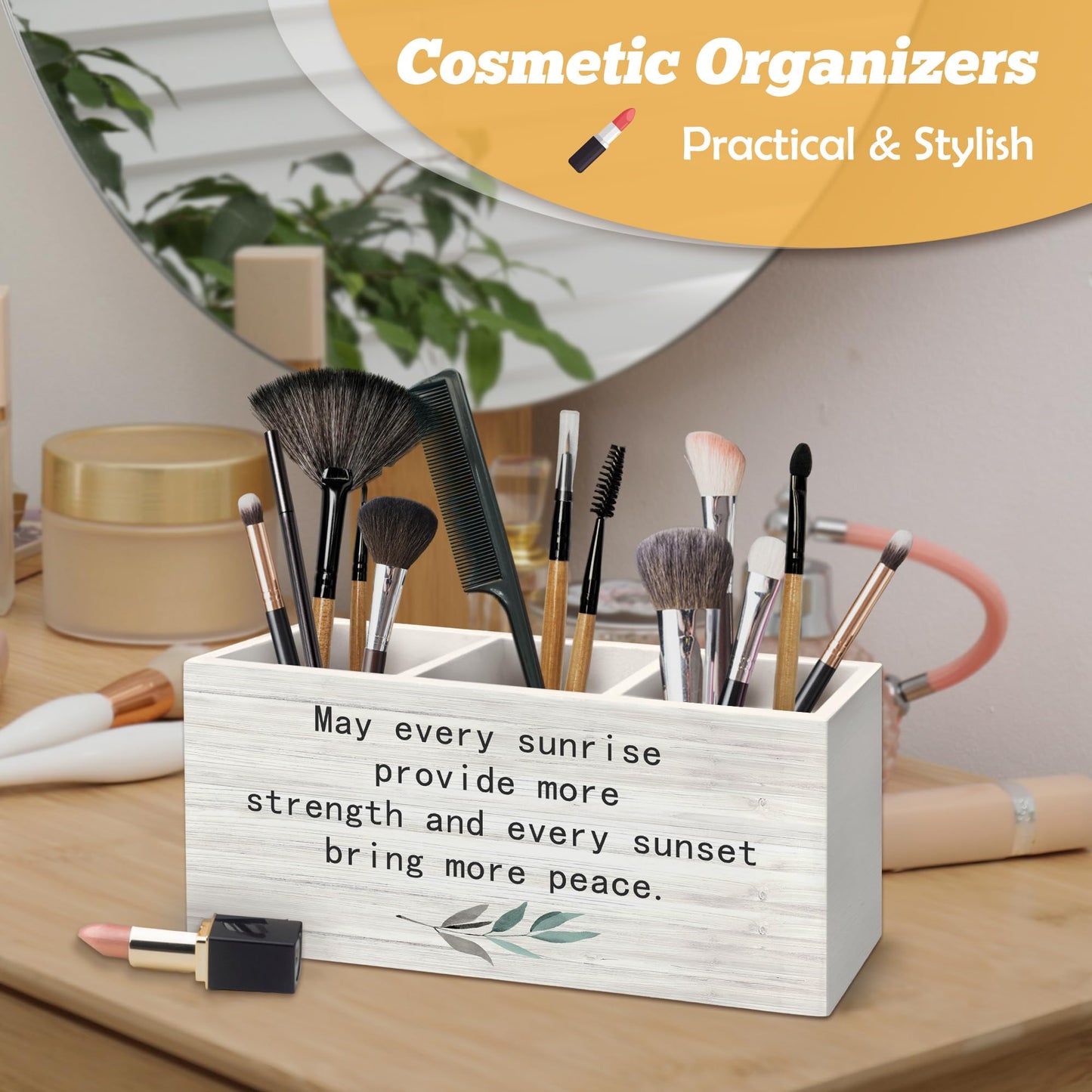 Yjeslw Inspirational Pen Holder Organizer for Desk Accessories, Motivational Quotes Wooden Box Sign Desk Decorations for Home Bedroom Office Decor, Positive Affirmation Gifts