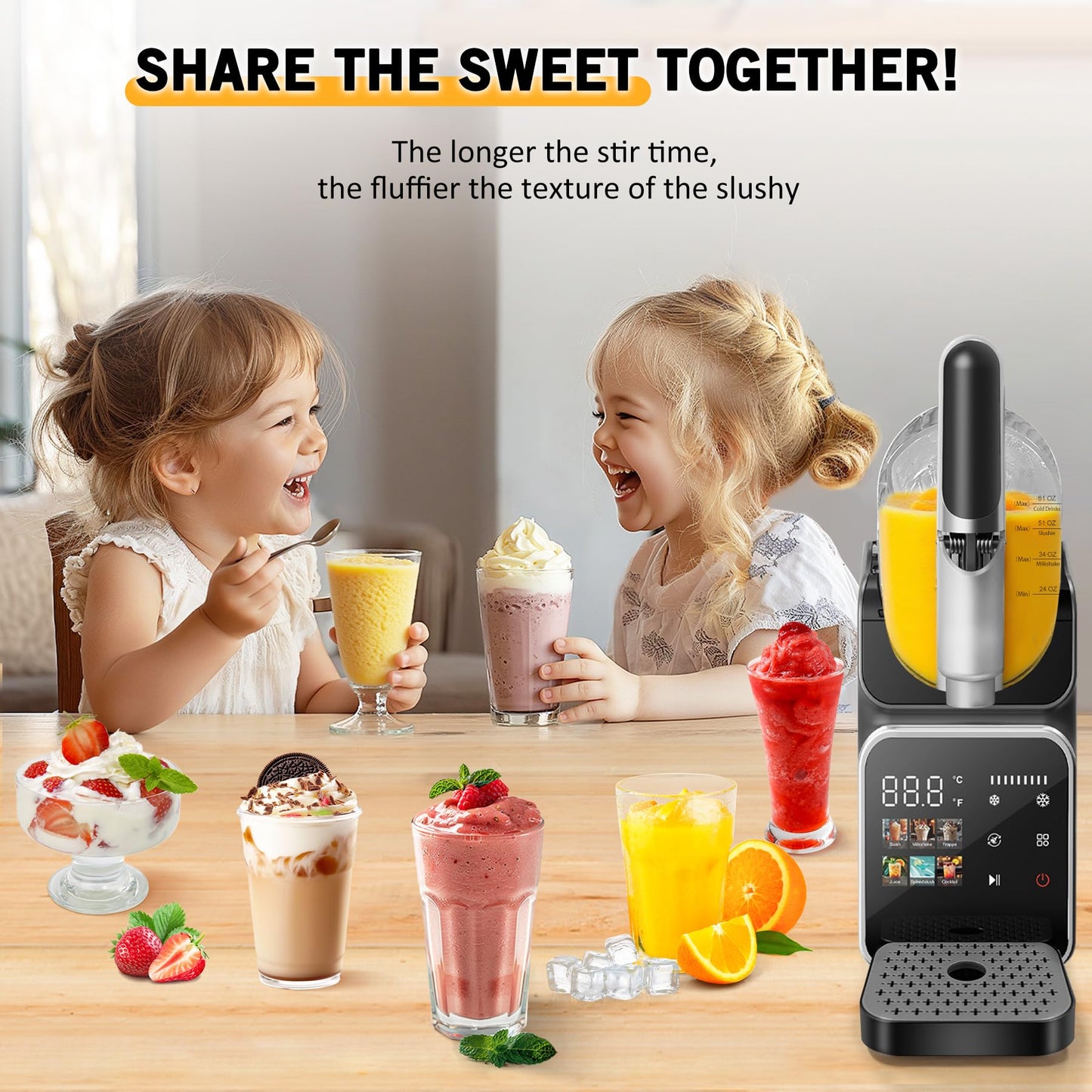 Slushie Machine, Frozen Drink Machine & Slushy Maker with Touchscreen, No Ice Needed, 6 Modes, Snow Flake Adjustment, Auto Clean, Gifts for Kitchen, Make Margaritas, Frappés, Milk Shake and More