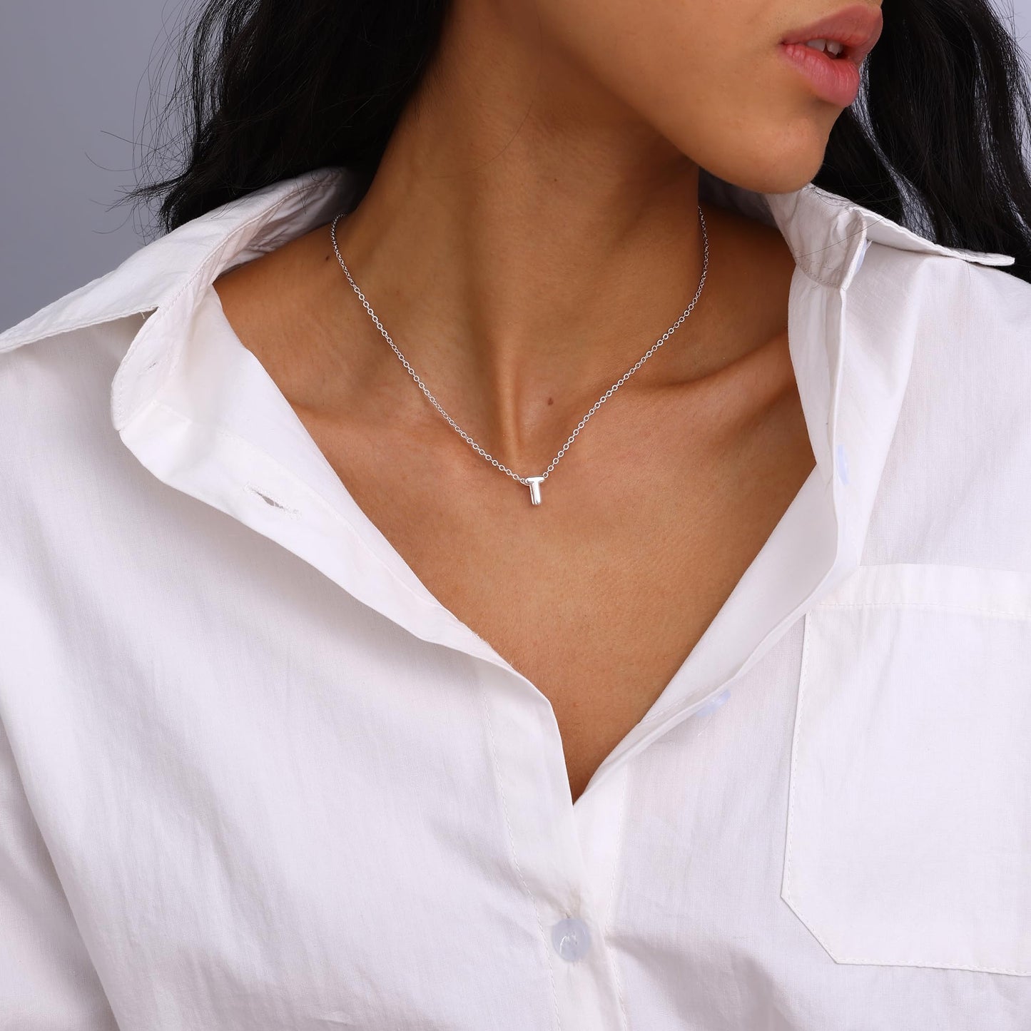 CUEZIY Bubble Silver Letter Necklace Initial Necklaces for Women Dainty Personalized Charm Pendant Name Necklace Cute Non Tarnish Fashion Accessories Teen Gift Trendy Stuff Silver Jewelry Gifts