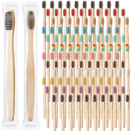 Sieral 120 Pcs Bamboo Toothbrushes Bulk, Soft Bristle Bamboo Toothbrush, Individually Wrapped for Adults Travel Family Hotel Party, 7 Inch 12 Color