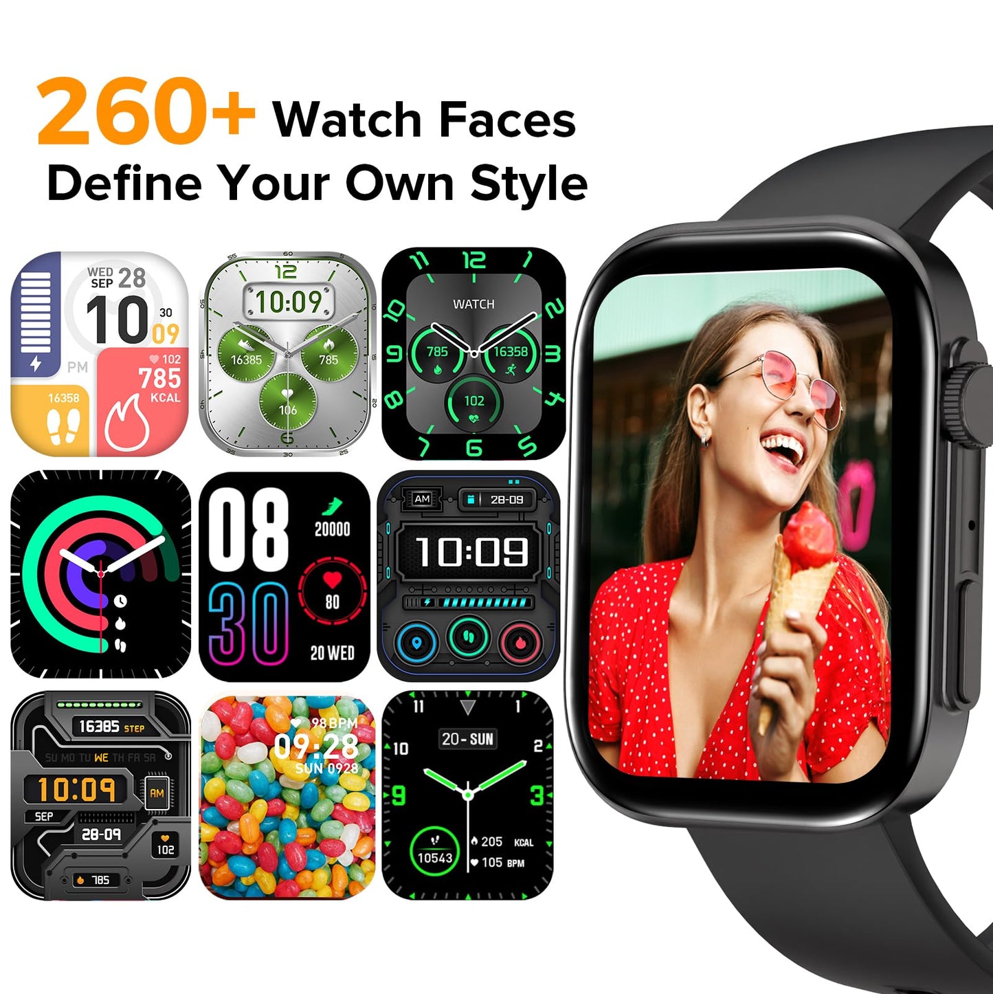 Smart Watches for Men Women, Make/Answer Calls, 2.01" HD Screen with 260+ Watch Faces, Heart Rate/SpO2/Sleep Monitor, 123 Sports Modes, Long Battery Life Fitness Watch Compatible with iPhone Android