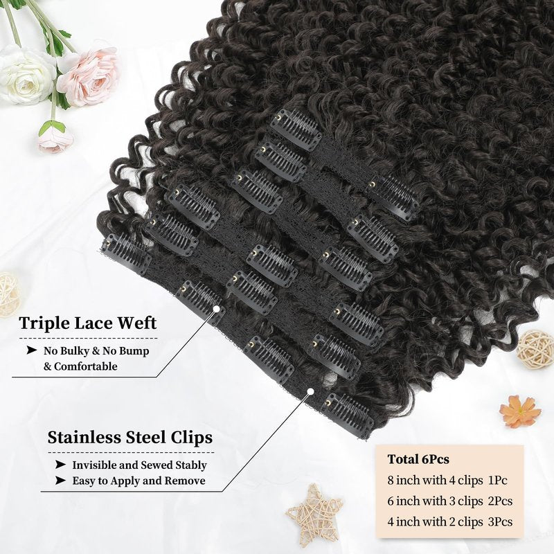 Curly Clip in Hair Extensions, Urbeauty Pink Mango 6 PCS 100% Pure Protein Silk Kinky Curly Hair Extensions Clip Ins for Black Women Hair Soft Natural Durable Light Long Lifespan
