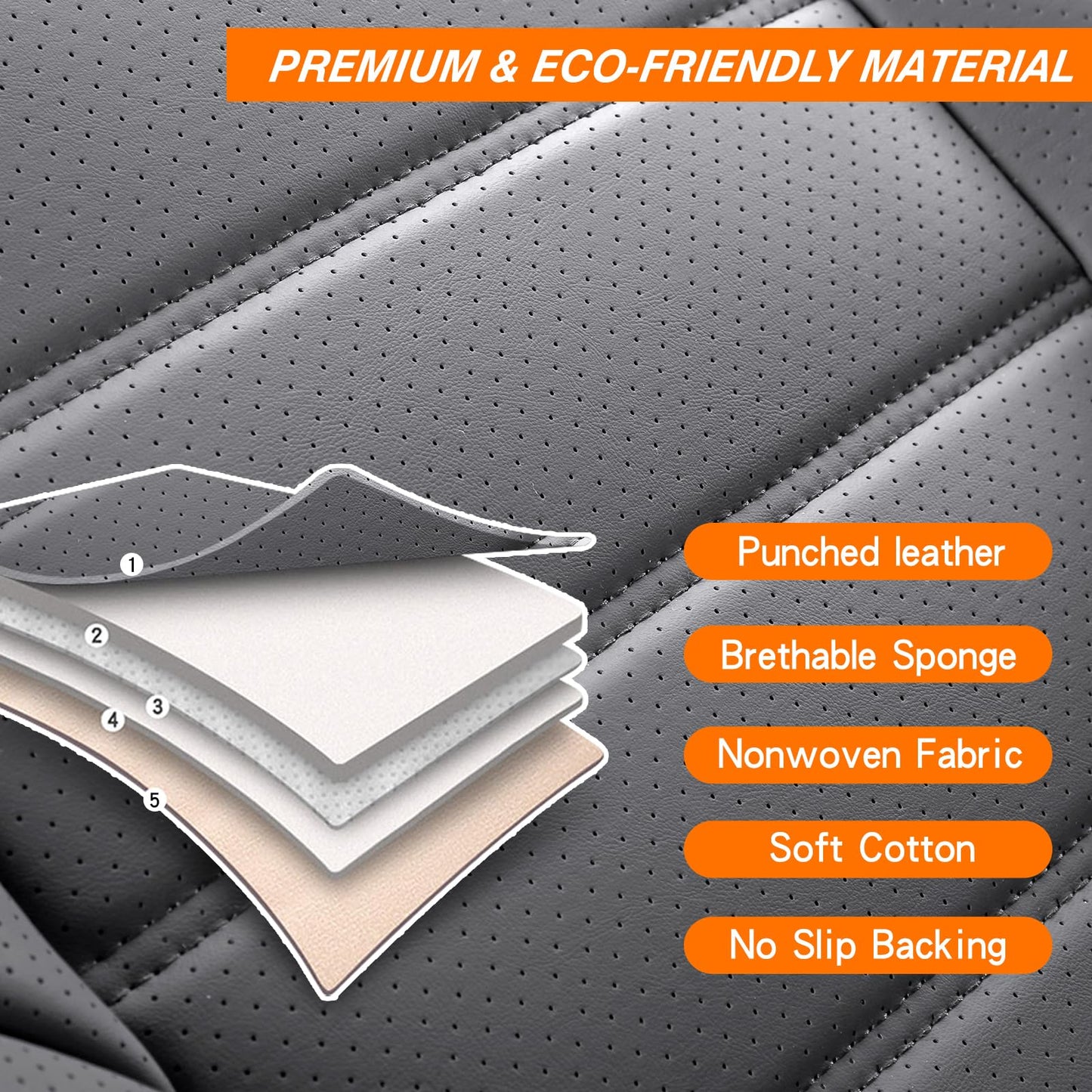 MINGBRON Leather Car Seat Covers,Car Seat Covers Full Set,Automotive Seat Covers 5 Seats,Fit for Most Cars SUV and Most Sedans Grey