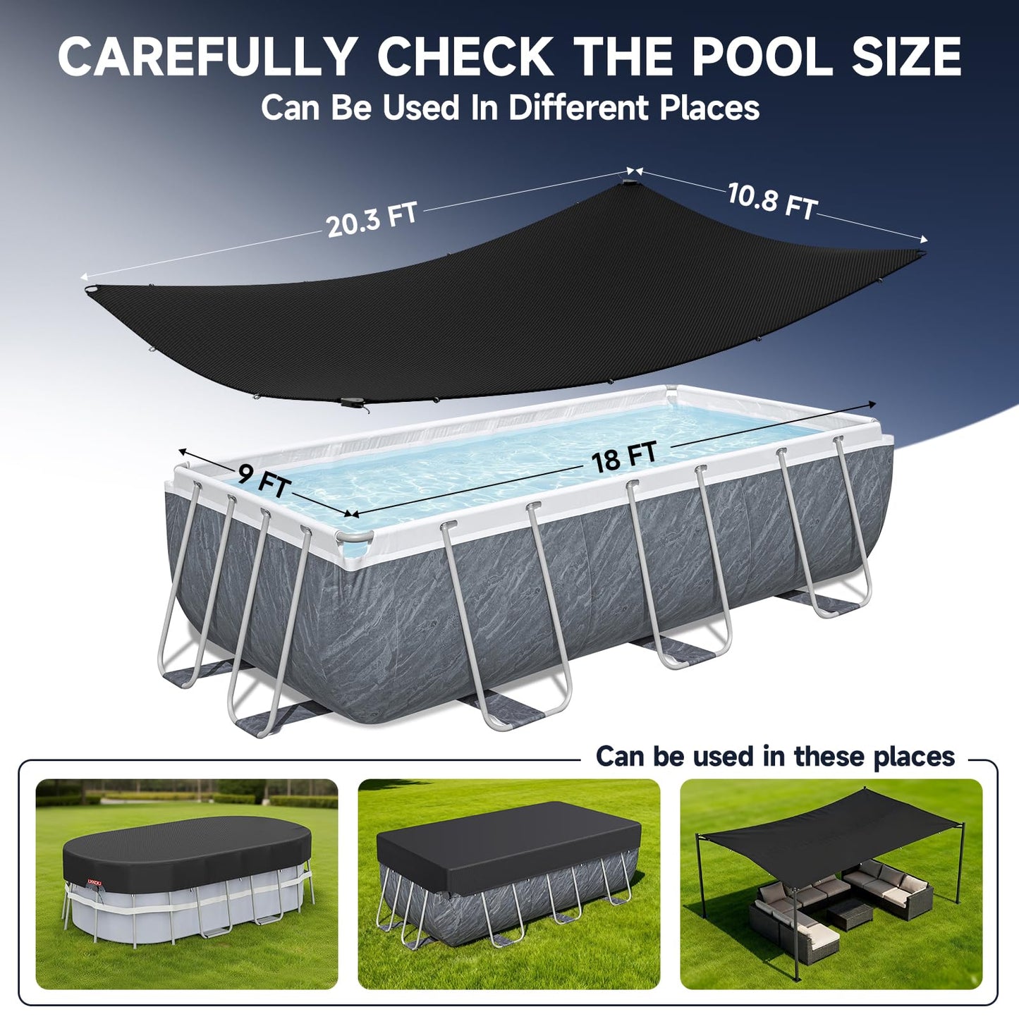 LXKCKJ Rectangular Pool Cover for above Ground Pools, Heavy Duty Winter Cover Ideal for Waterproof and Dustproof (9x18 FT, Black)