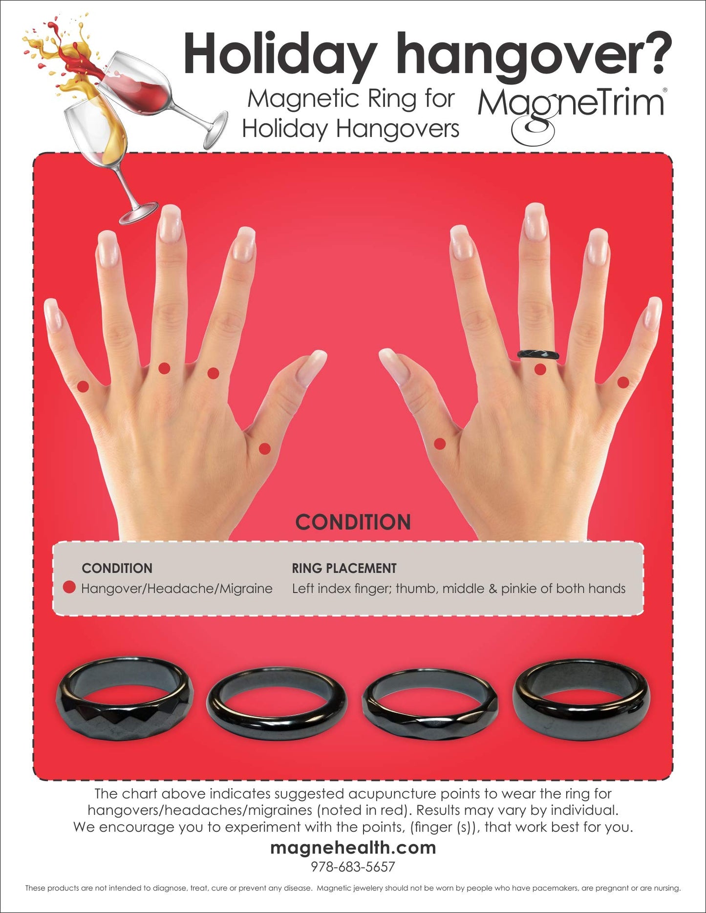 MAGNEHEALTH Hematite Rings - Beveled Magnetic Band Ring for Men and Women, Unisex Black Hematite Magnetic Ring, Absorbs Negative Energy Anxiety Balance and Root Chakra Jewelry, Size 11