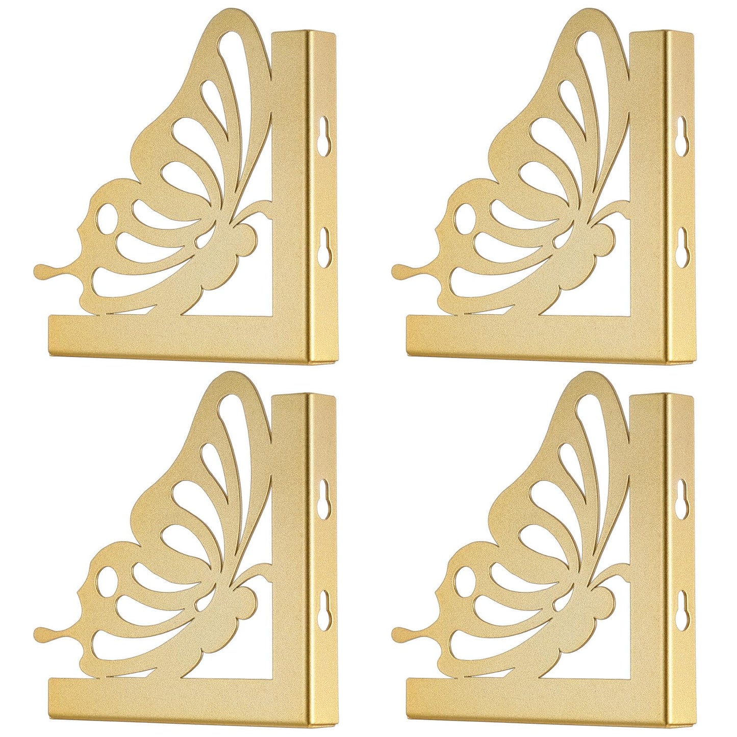 Colingmill 4 Pcs Decorative Gold Shelf Brackets Heavy Duty Antique Brass Shelf Brackets 4.6 Inch Butterfly Wall Mount Shelving Bracket for DIY Floating Shelves Living Room Bedroom Kitchen Decor