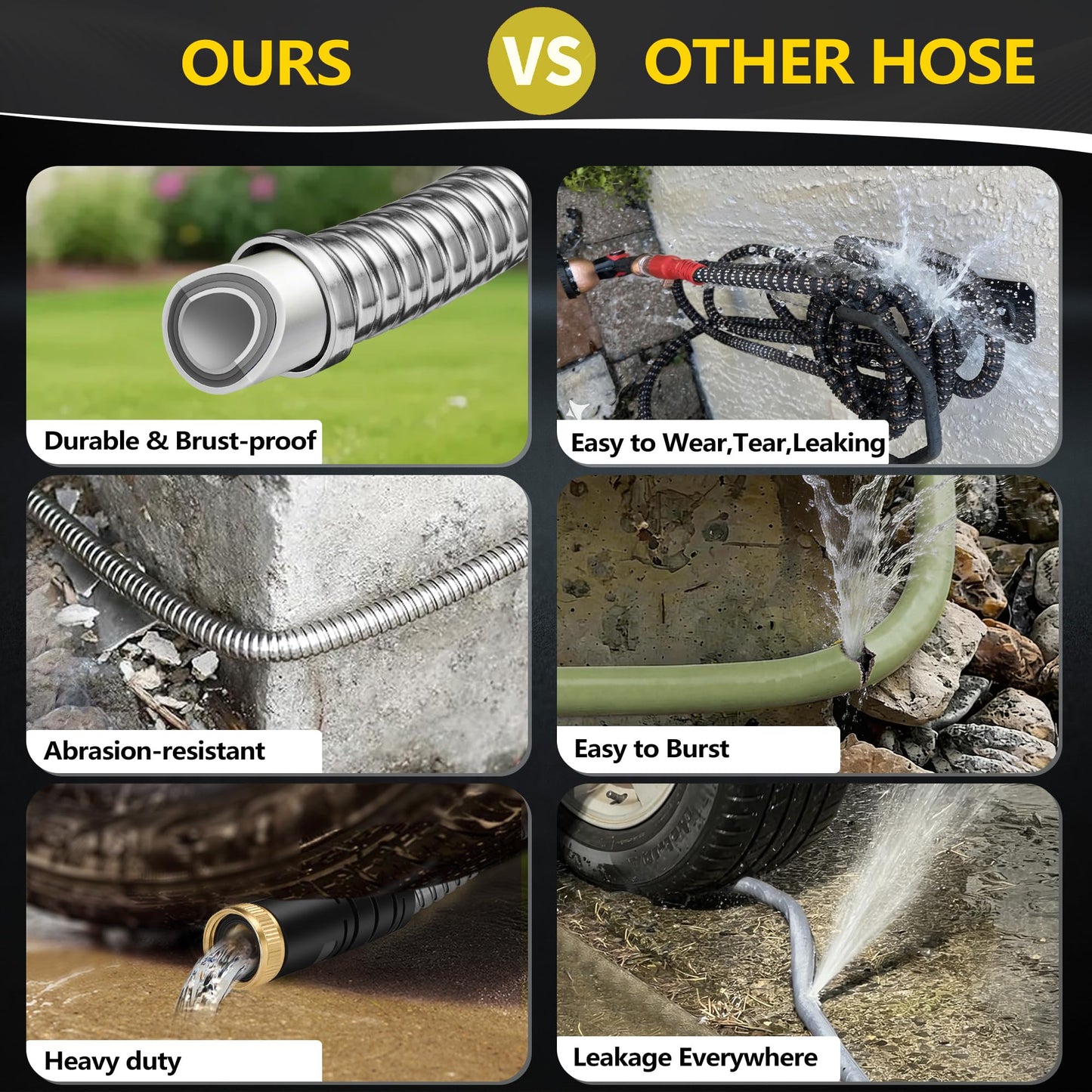 200 ft Stainless Steel Garden Hose - 2026 New Upgraded Metal Water hose - Flexible Water Hoses Pipes with Latex Core, 3/4" Solid Brass Connector - No-Expandable Watering Garden Hoses