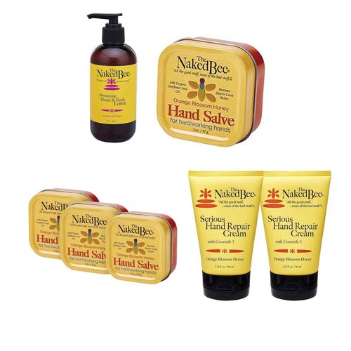 The Naked Bee Hand & Cuticle Healing Salve + Honey with Ceramide 3, Serious Hand Repair Cream Lotion + Honey Hand Salve 2oz + Jasmine & Honey Moisturizing Hand & Body Lotion