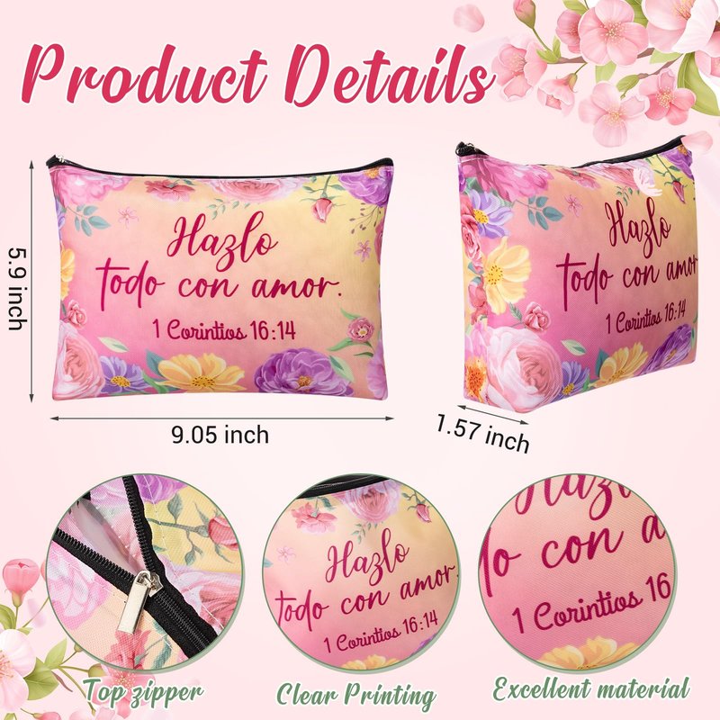 Kacctyen Spanish Christian Cosmetic Bags Bulk Mother's Day Church Gifts Spanish Christian Gifts for Women Bible Verse Pencil Pouch Makeup Bag Regalos Religiosos Para Mujer(24 Pcs,Classic Style)