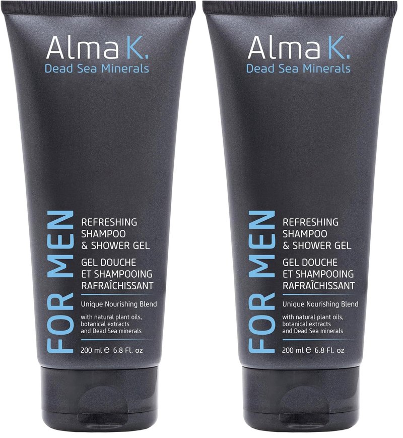 ALMA K Refreshing Shampoo and Shower Gel - 2 in 1 Mens Body Wash and Clarifying Shampoo - Antioxidant-Rich with Argan Oil, Dead Sea Minerals - 6.8 oz (Pack of 2)