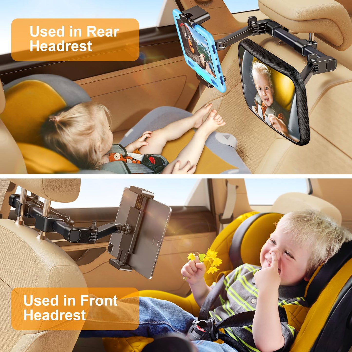 TAZENI Baby Car Mirror, 2 in 1 Car Mirror for Baby with Tablet Holder for Headrest, Safety Original Clarity for iPad Holder Mount, New Born Essentials, Crash Tested & Certified