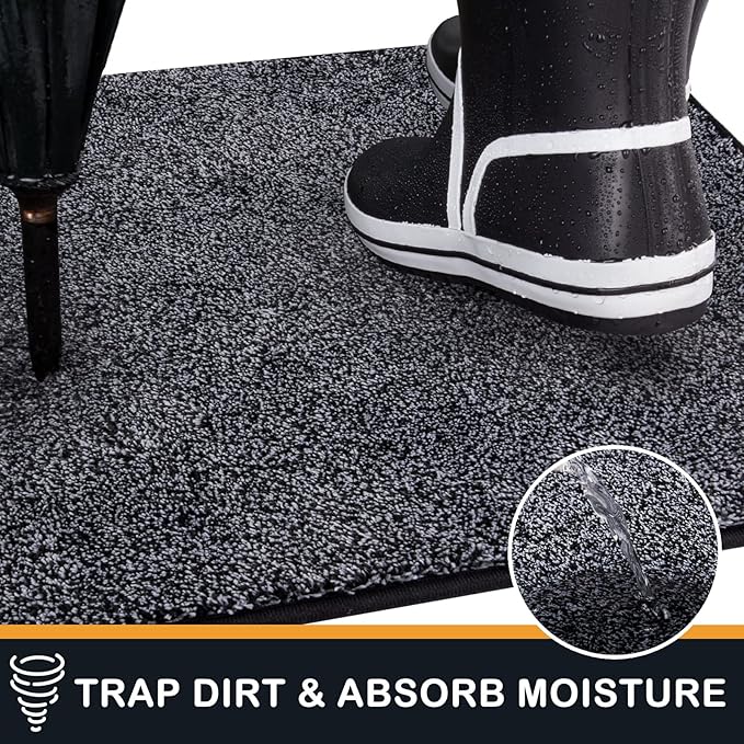 PURRUGS Dirt Trapping Door Mat 24" x 84", Non-Slip Machine Washable Entryway Rug, Dog Doormat, Indoor Front Door Mat, Super Absorbent Entry Rug for Muddy Shoes & Paws, Bluish Grey-Black