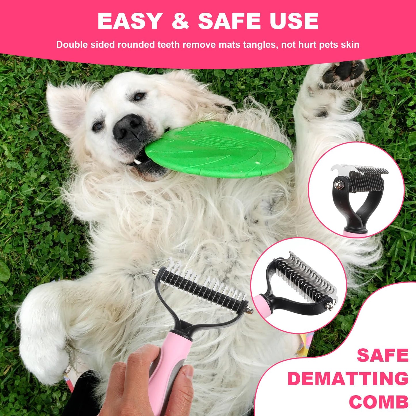 6PCS Dog Grooming Kit, Pet Grooming Kit, Deshedding Brush for Short Hair, Slicker Brush, Flea Comb, Puppy Brush Set in Pink for Dogs, Cats