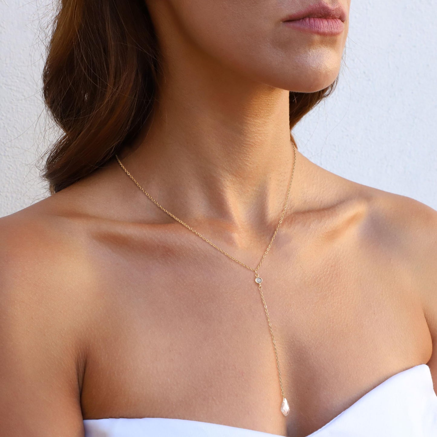 Pancert Gold Necklace for Women, Dainty Long Necklace 14k Gold Plated/Silver Y-Shaped Pendant Necklace Trendy Cz Beaded Chain Lip chain Drop Necklaces for Women Gift Jewelry