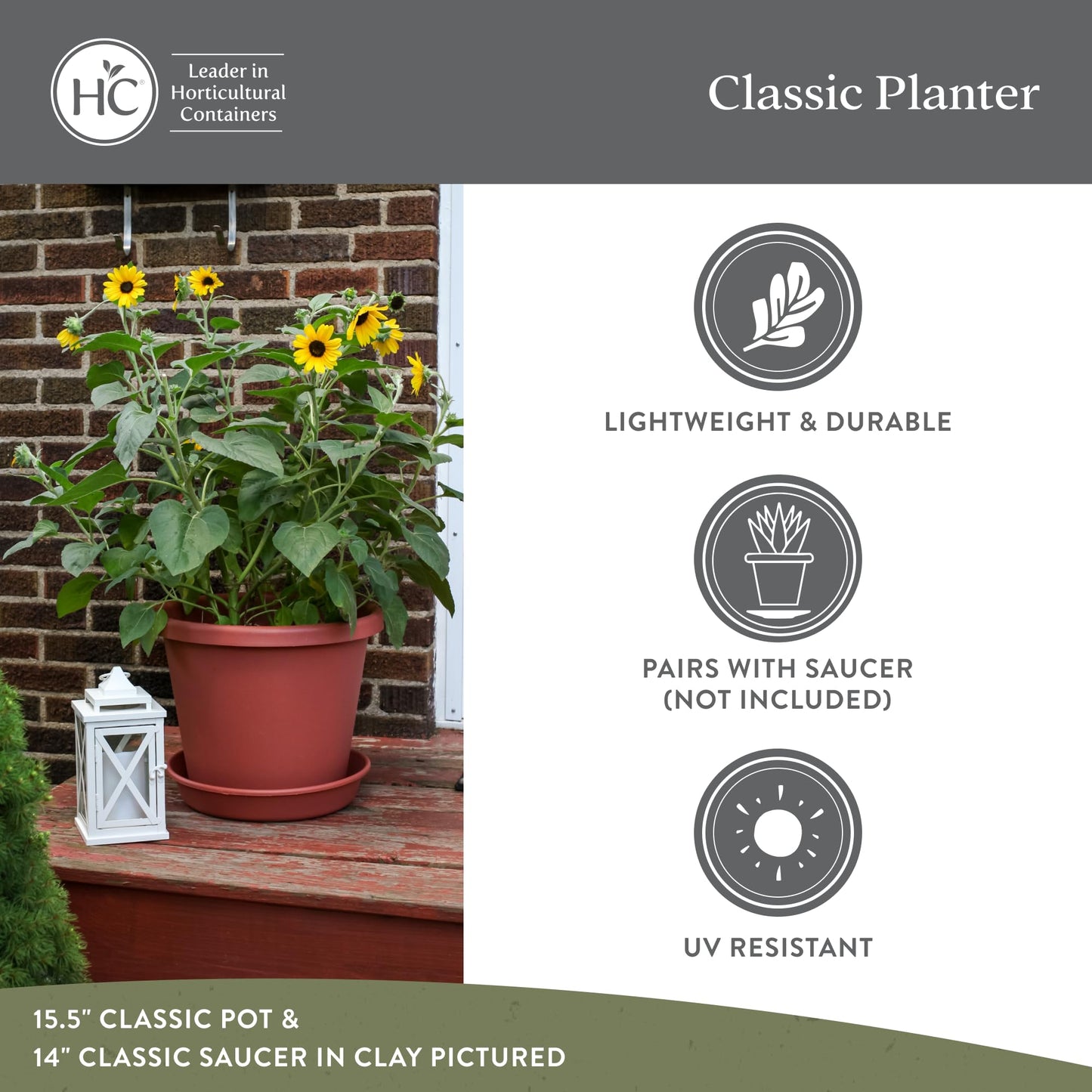 The HC Companies 11.5 Inch Classic Round Planter Pots with Drainage, Rolled Rim Plastic Planters for Indoor & Outdoor Plants, 2-Pack Decorative Flower Pots for Garden, Office & Home Decor, Black