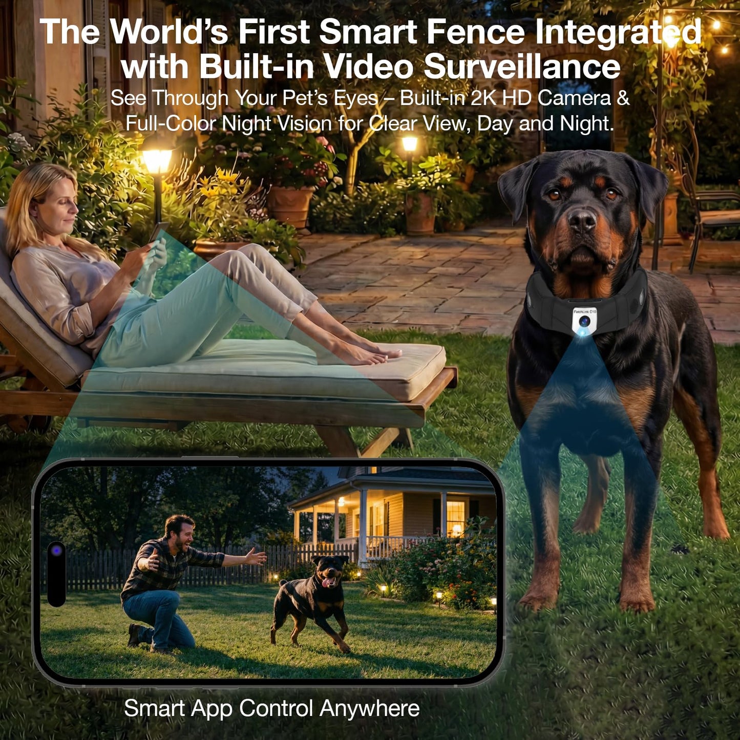 Wireless Dog Fence & GPS Dog Collar with Unlimited Virtual Fences, App-Controlled 2K Camera & Two-Way Audio, Outdoor Safe Containment & Waterproof, for Medium & Large Dogs