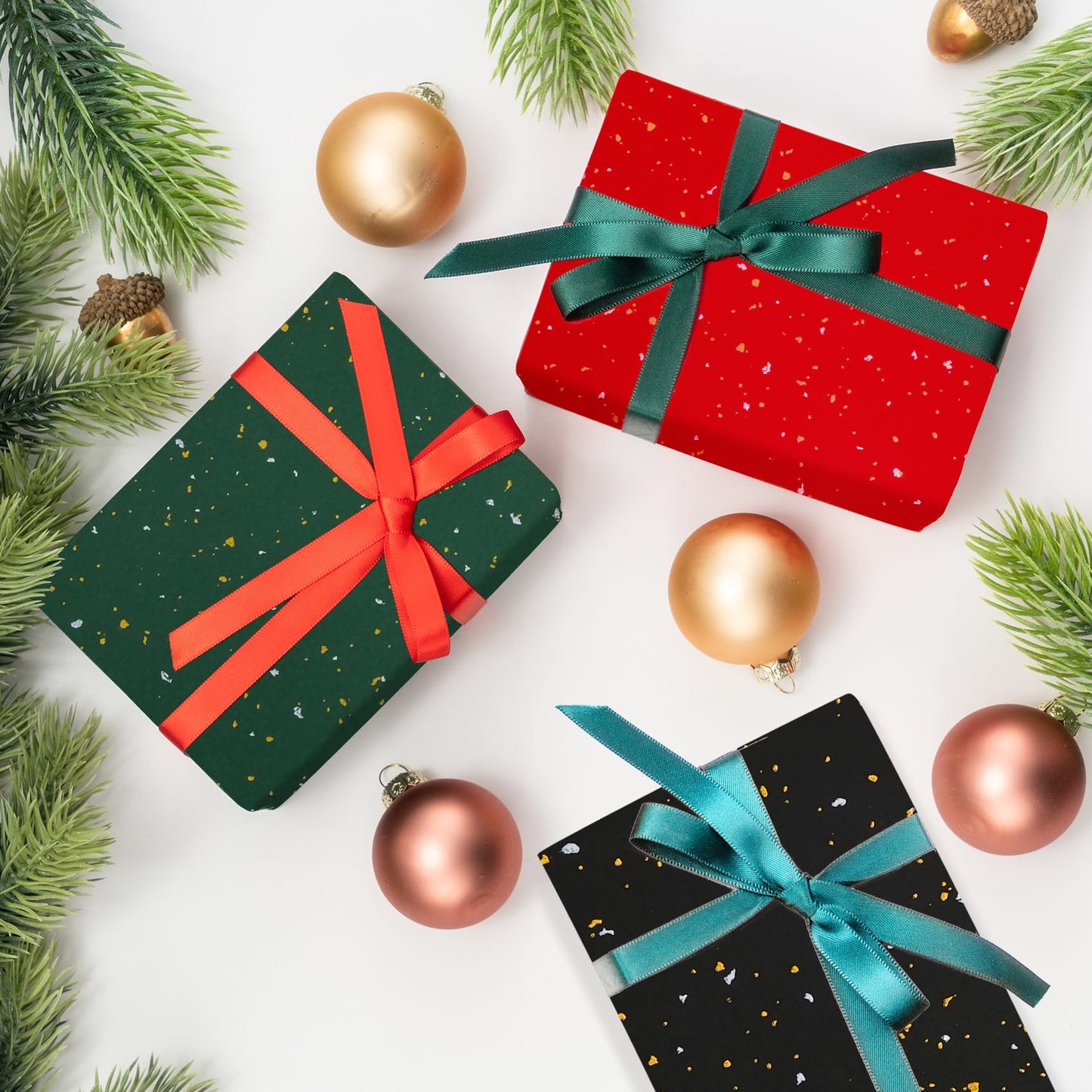 Aimyoo Black Wrapping Paper Roll - Mini Roll - 17 Inch x 60 Feet - Black with Gold Flakes Foil Design for Christmas, Wedding, Birthday,Holiday,Celebrations