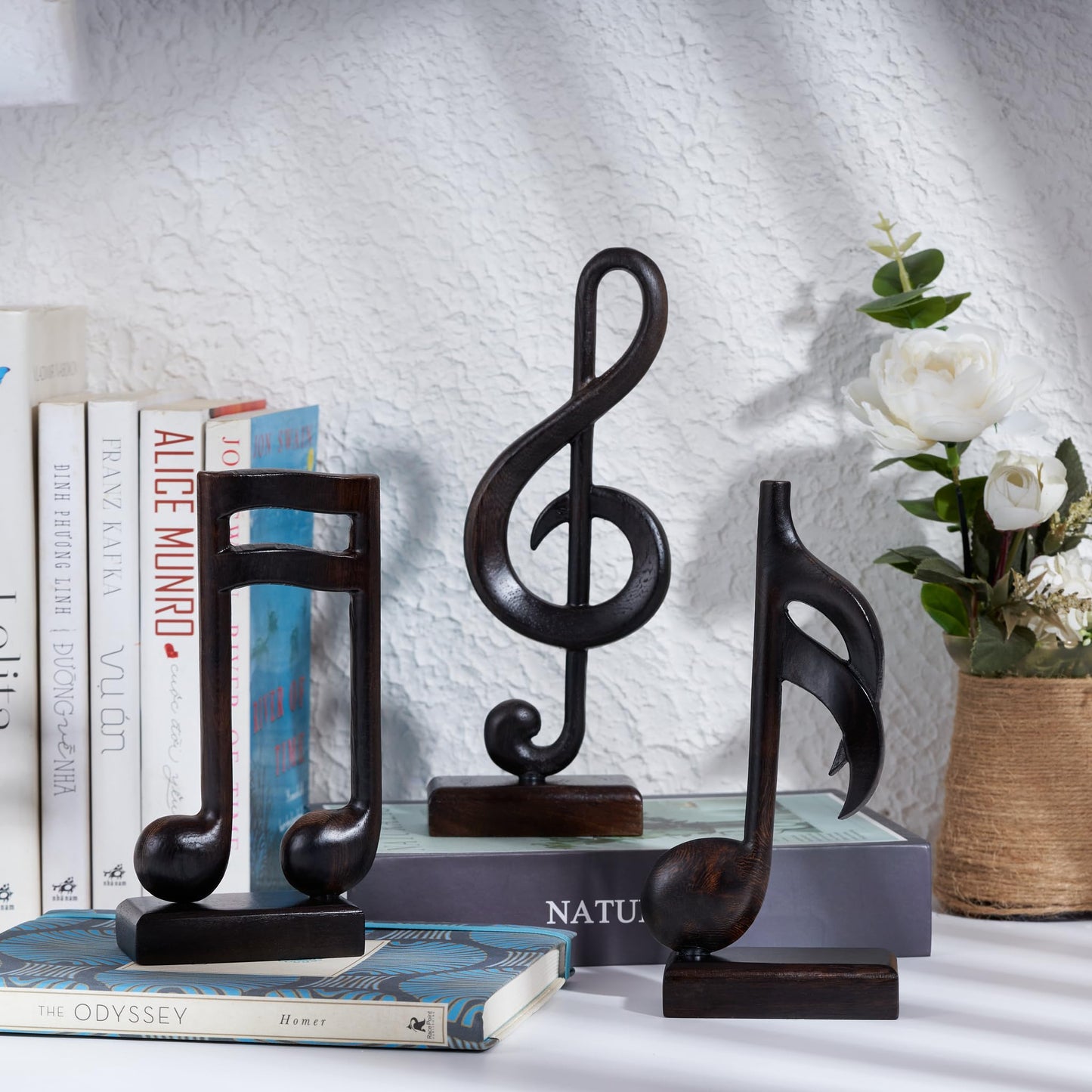Handicraftviet Wooden Music Note Sculpture and Music Lovers, Handmade Music Symbols Gifts for Office Bookshelf Room Decor, Music Teacher Gifts, Music Graduation Gifts (Music Note Set 3, Black)