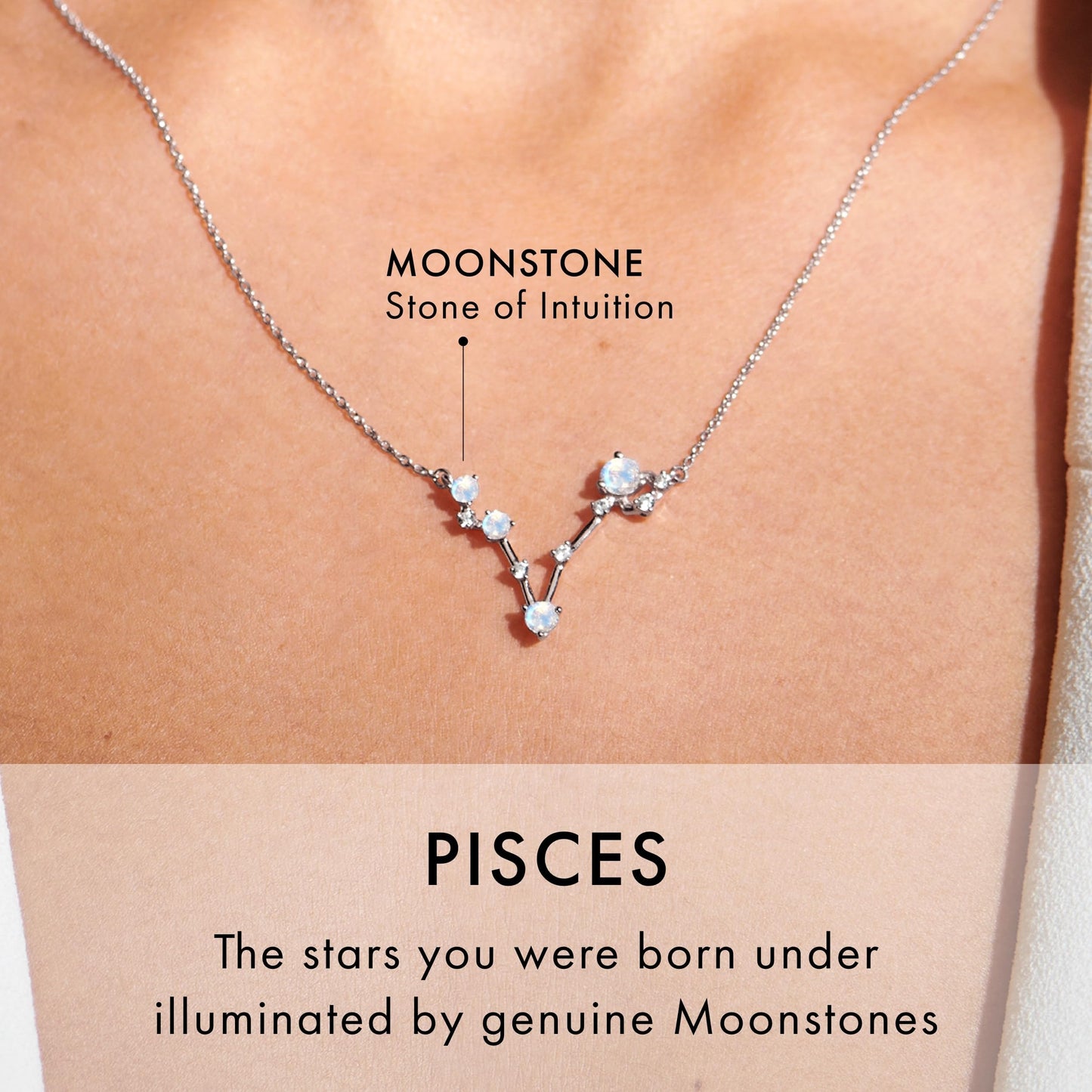 Moon Magic Moonstone Necklace - Pisces Zodiac Constellation / 925 Sterling Silver - 18k Rose Gold - Yellow Gold Rainbow Moonstone Necklaces for Women/Authentic Rainbow Crystal Jewelry