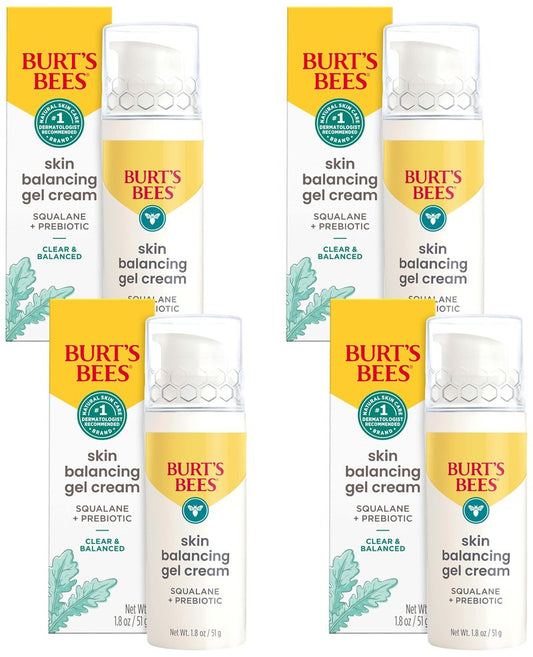 Burt's Bees Clear and Balanced Skin Balancing Gel Cream With Squalane and Prebiotic, Gel Moisturizer for Breakout-Prone Skin, 99 Percent Natural Origin, 1.8 oz. Bottle (Pack of 4)