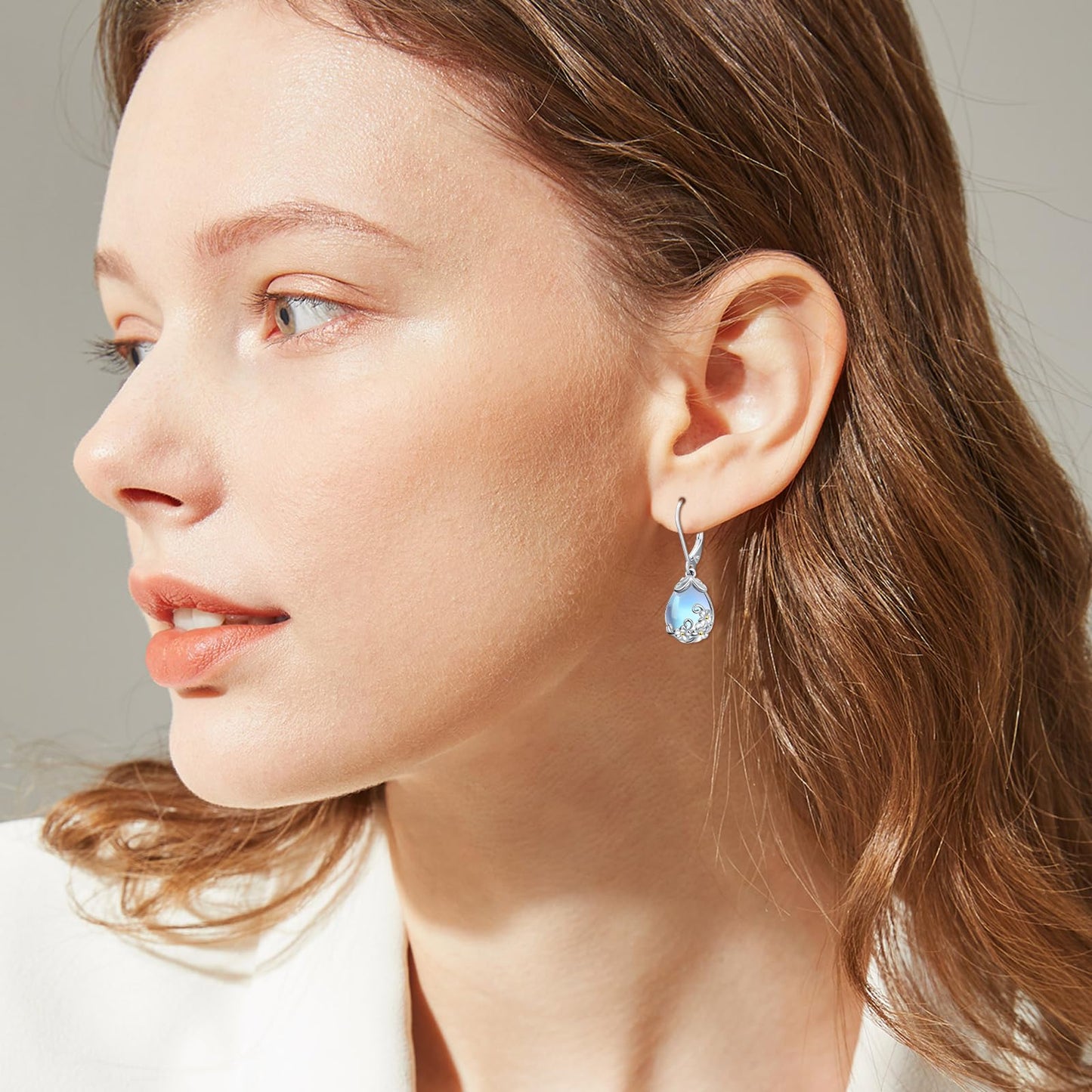 KoyeKei Plumeria Earrings for Women 925 Sterling Silver Plumeria Hawaii Moonstone Dangle Drop Leverback Earrings Hawaiian Jewelry Graduation Birthday Gifts for Girlfriend Her Lover