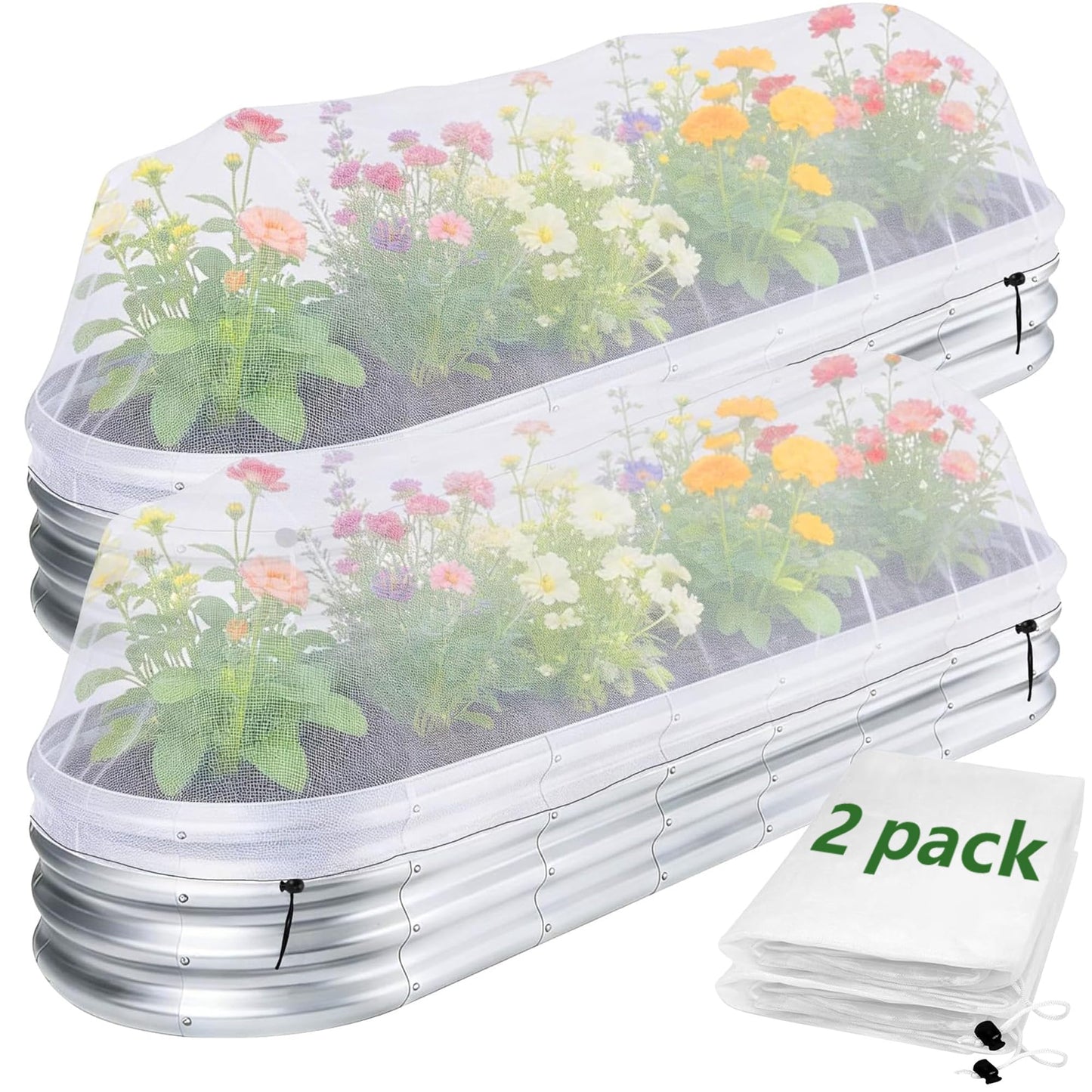2 Pack Garden Netting for Raised Beds, 6x3 Ft Raised Bed Plant Covers for Garden Protection, Fine Mesh Bird Netting Pest Barrier Screen with Drawstring for Protecting Vegetables Fruits Crops