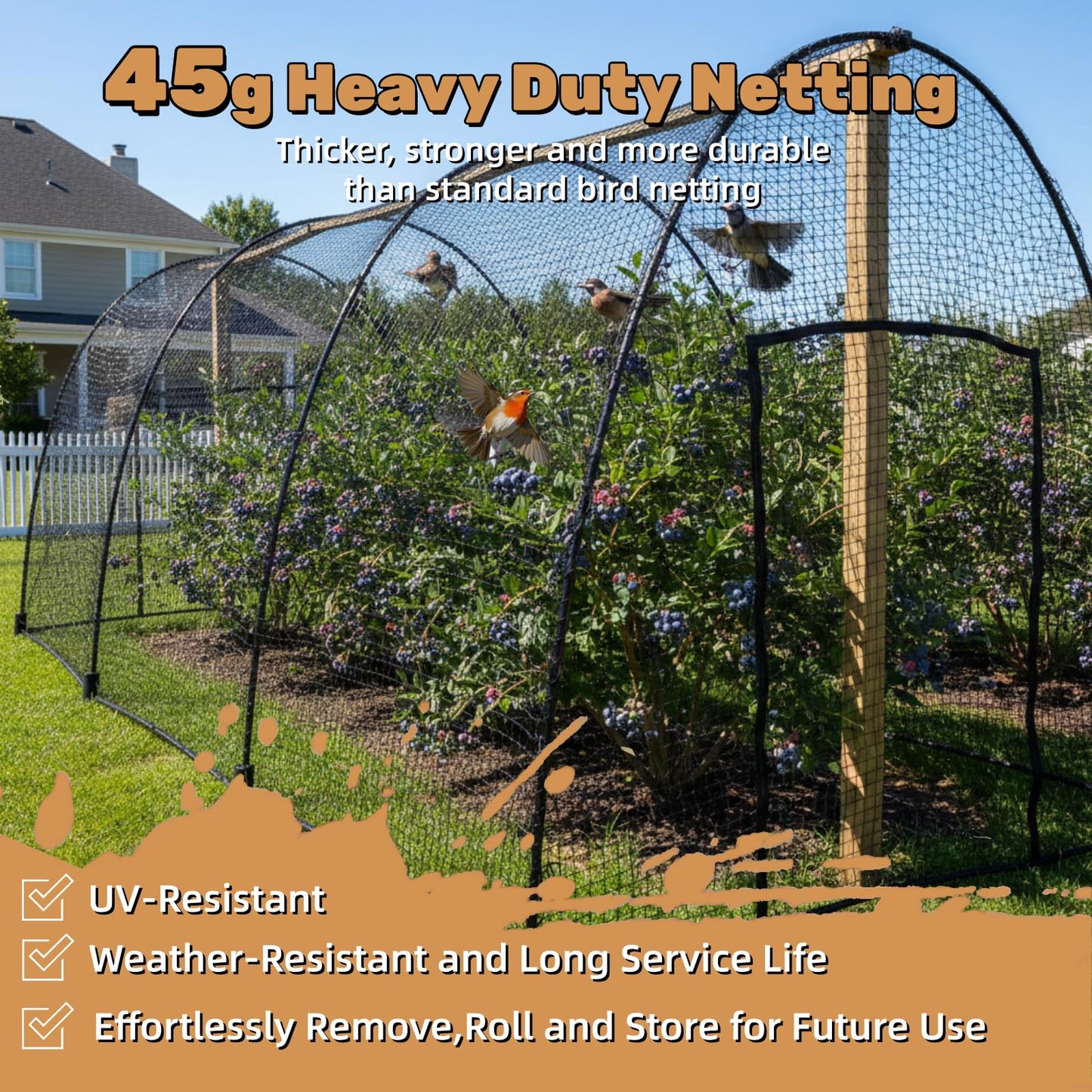 ORIVOGAS Heavy Duty Bird Netting for Chicken Coop, 19.5 x 19.5 ft 0.8”Mesh HDPE Chicken Netting for Hawks with Reinforced Edges, Durable & Reusable Poultry Netting for Garden Raised Beds & Fruit Trees