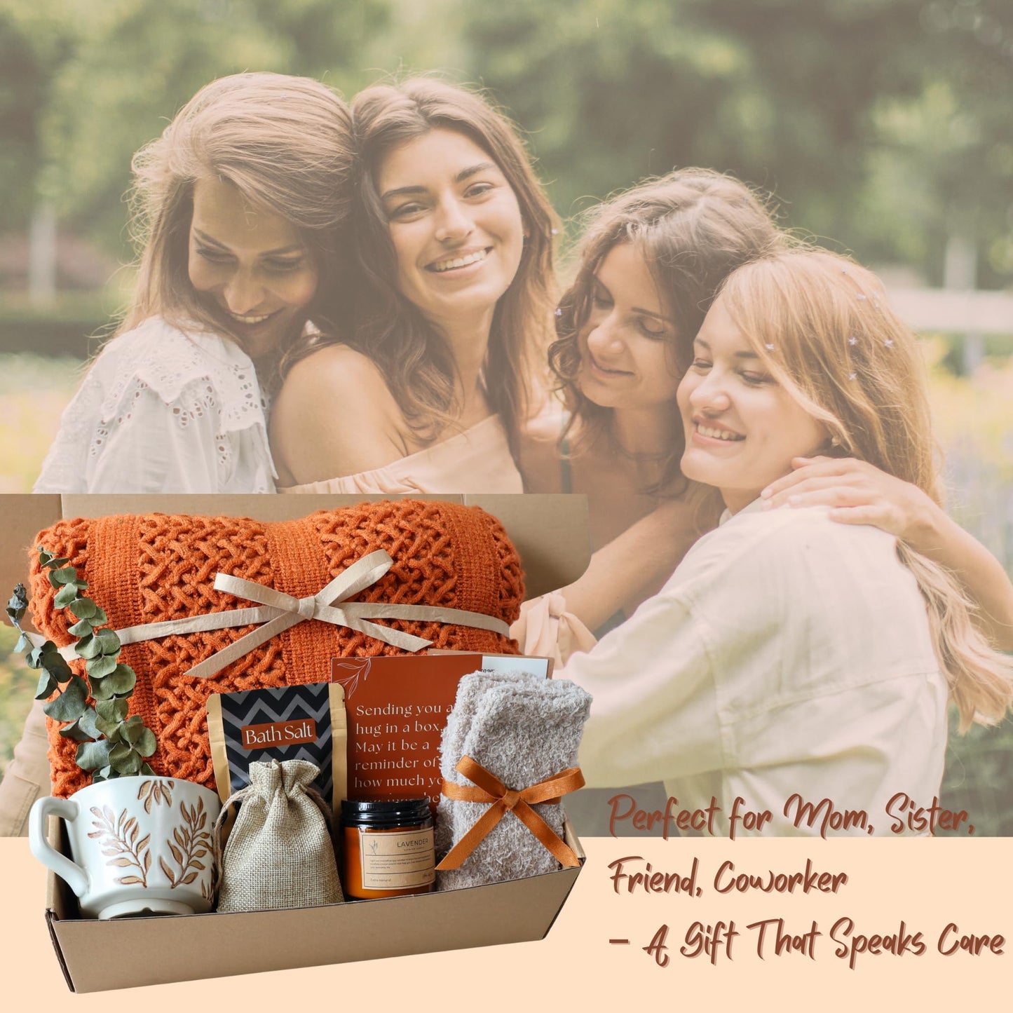 Get Well Soon Gift Baskets for Women – Care Package for Women After Surgery, Thinking of You Gifts, Birthday Basket, Self Care Gift Box, Comfort Hug in a Box (Burnt Orange)