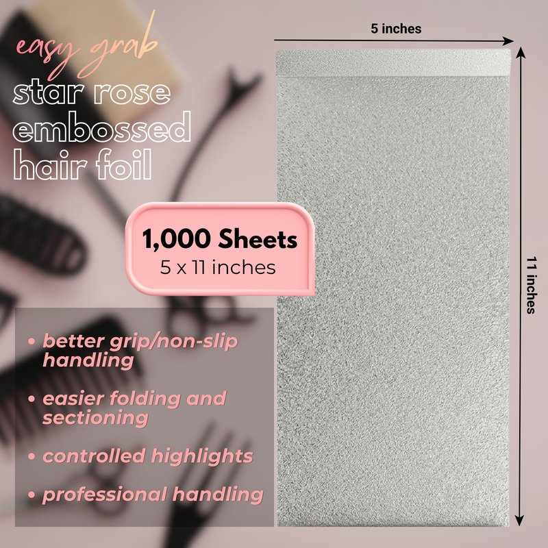 Foilman Pre-Cut Silver Pop-Up Hair Foil, Star Rose Embossed Foils for Highlighting, Aluminum Hair Foil Sheets - 5 x 11 Inch- 2 Pack (1000 Sheets)