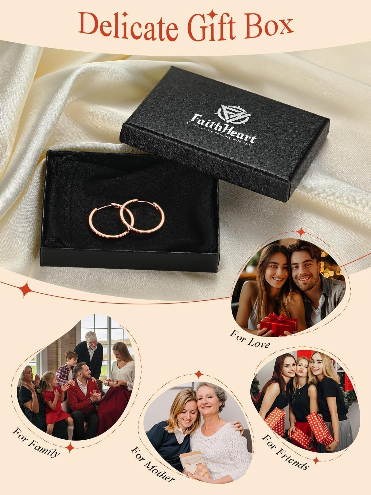FaithHeart 925 Sterling Silver Huggie Hoop Earrings, Small Silver Hoop Earring for Women, Rose Gold Hypoallergenic Cartilage Earrings for Women 8mm