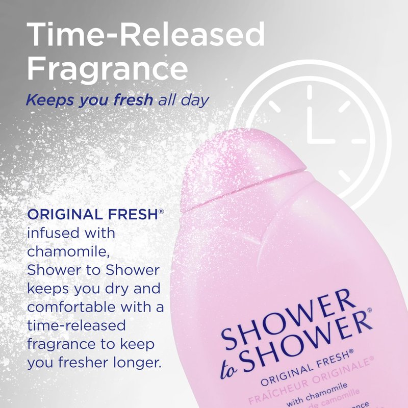 Shower to Shower Original Fresh Body Powder with Chamomile for Men & Women, Talc Free, Sweat Absorbing, Prevents Chafing & Odor, Deodorizing All Over Body Powder for Long Lasting Freshness, 8 OZ