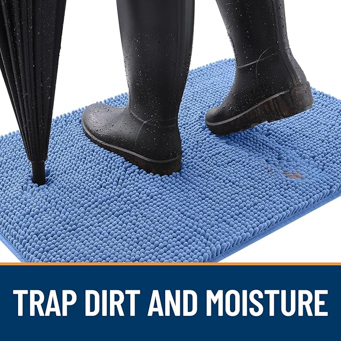 OLANLY Dog Door Mat for Muddy Paws 40x24, Absorbs Moisture and Dirt, Absorbent Non-Slip Washable Doormat, Quick Dry Chenille Mud Mat, Entry Indoor Entryway Carpet for Inside Floor, Cornflower Blue