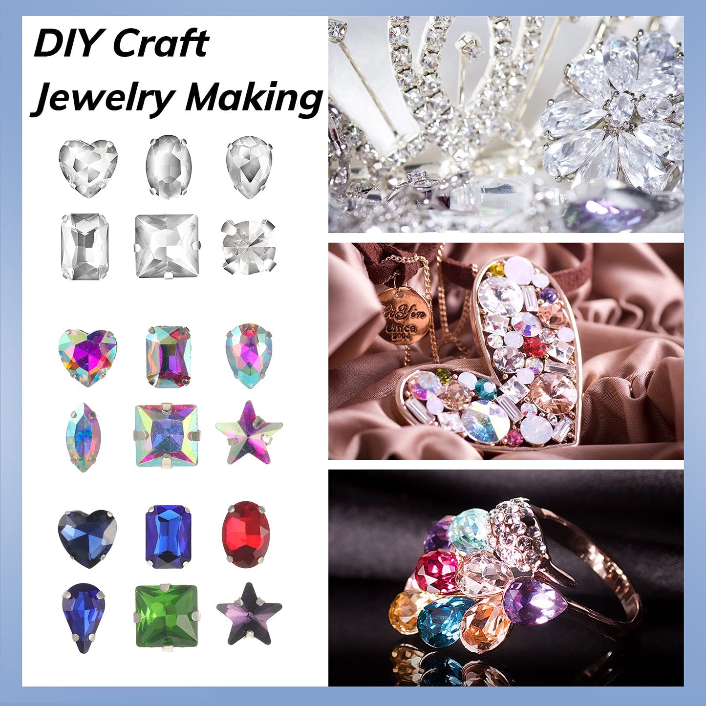 460 Pieces Sew on Rhinestones Glass Sewing Claw Gemstones and Crystals Metal Back Prong Setting Sewing Rhinestones for Clothes DIY Crafts Clothes Shoes Bag (Mixed Color)