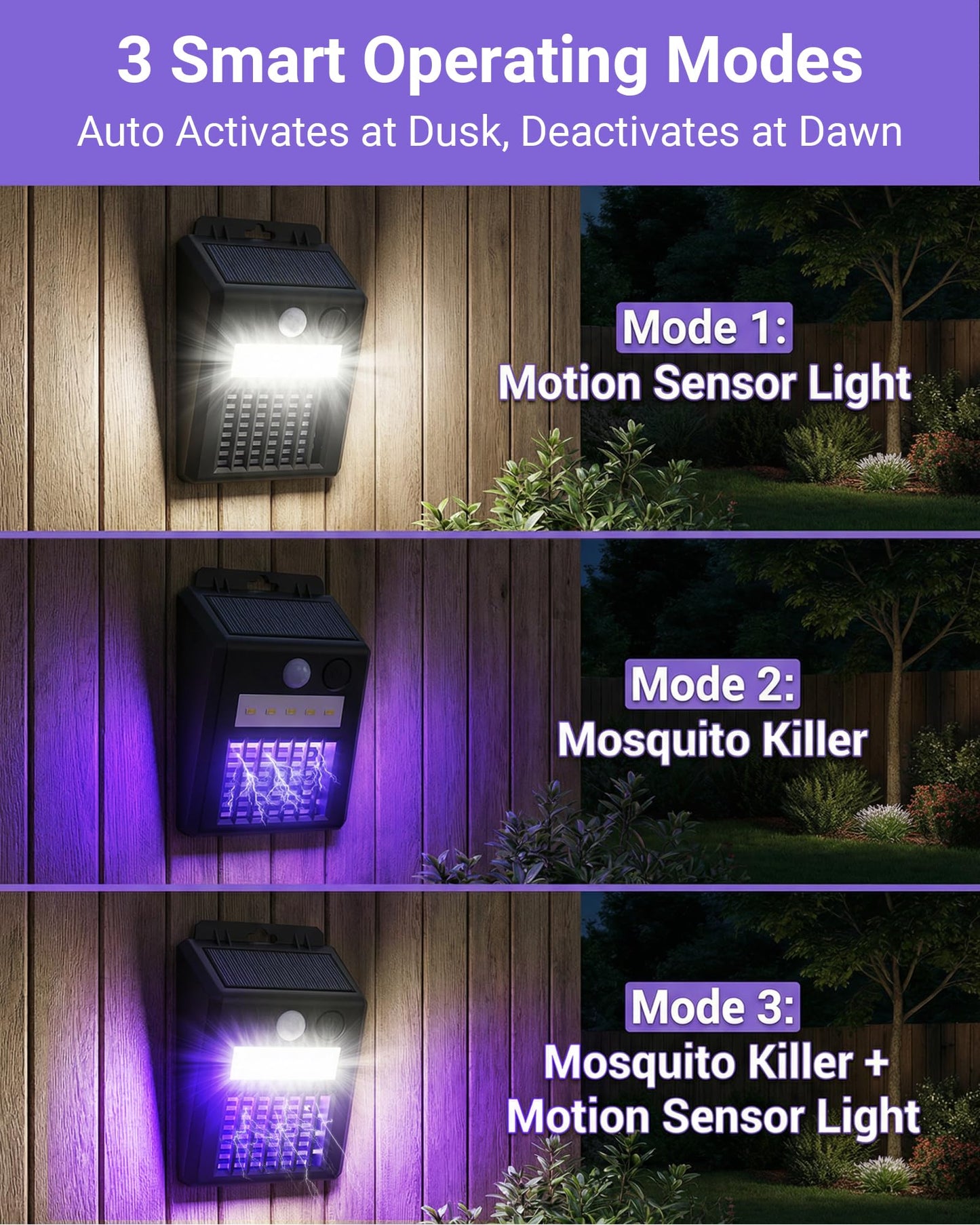 Peepst Solar Bug Zapper Outdoor - 2-in-1 Waterproof Cordless Mosquito Zapper with 3 Modes, Motion Sensor Light & UV Light, Rechargeable Mosquito Killer Lamp for Patio Yard Garden (Black)