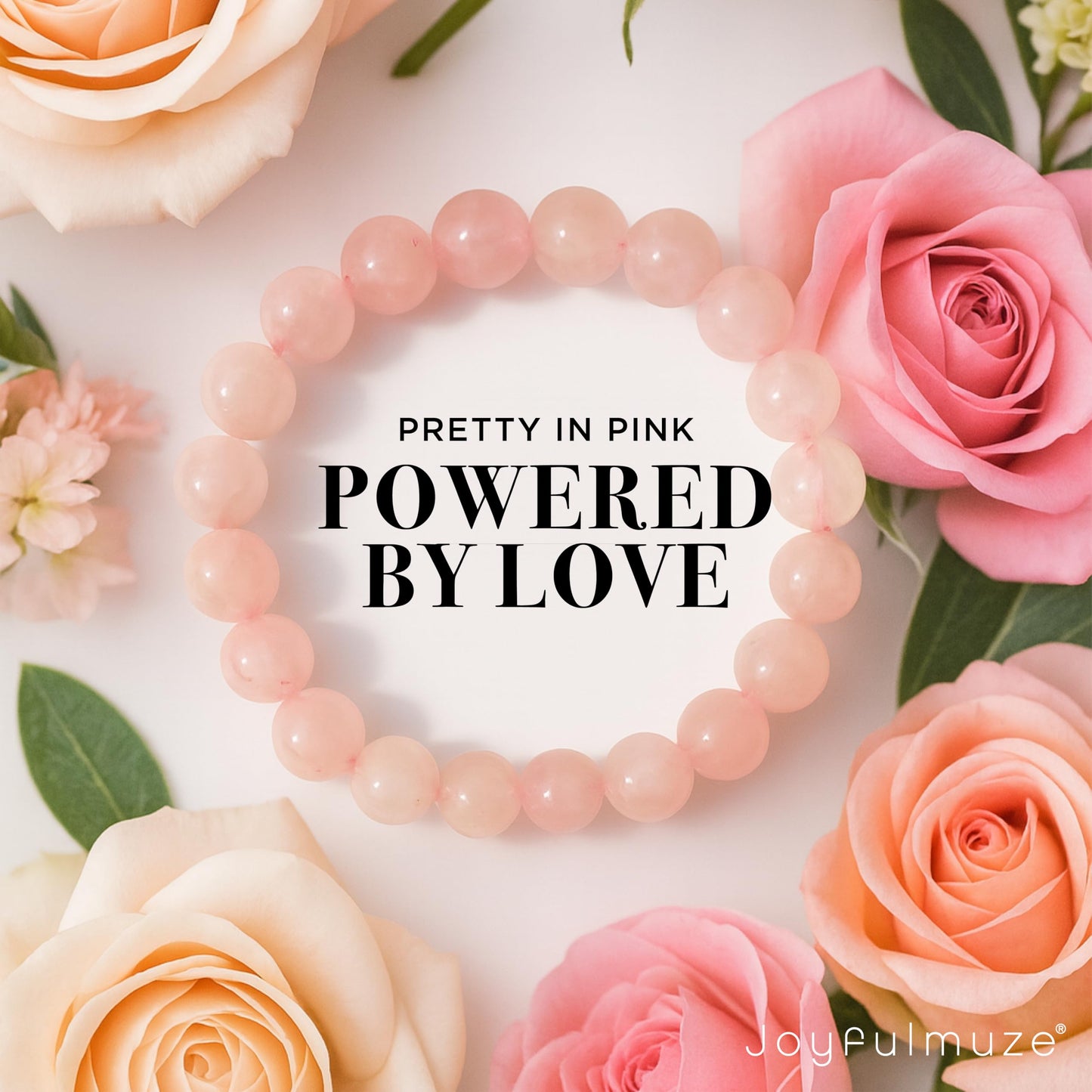 Joyfulmuze Rose Quartz Stretch Bracelet, Brings Unconditional Love Romance Passion, Pink Stone Heart Chakra, Handmade Jewelry Gift for Her and Him, (Rose-Quartz)