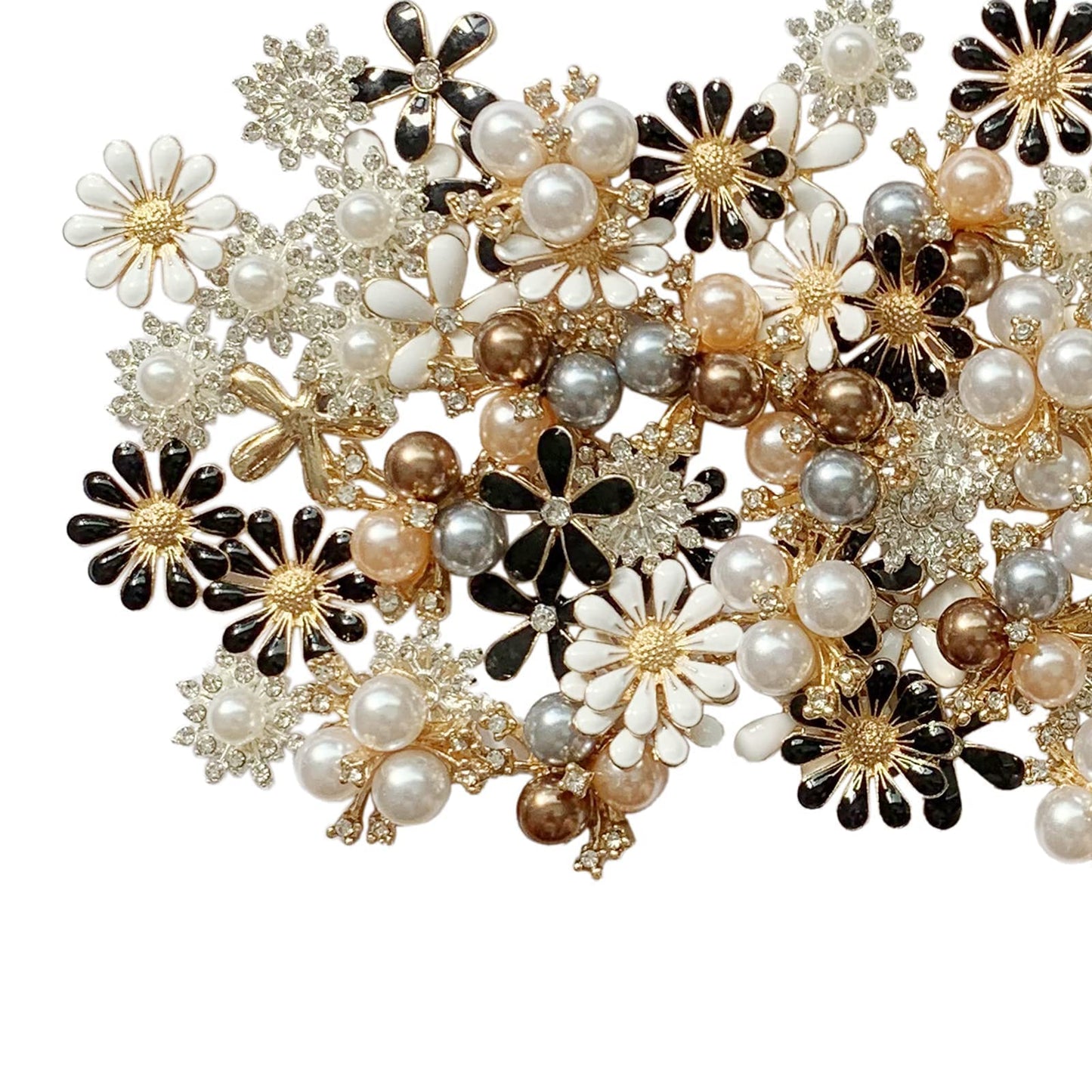 Mililanyo 80 Pieces Flower Rhinestone Buttons Faux Pearl Buttons Flat Back for Jewelry Making Wedding Party Home Decoration DIY Craft Hair Accessory