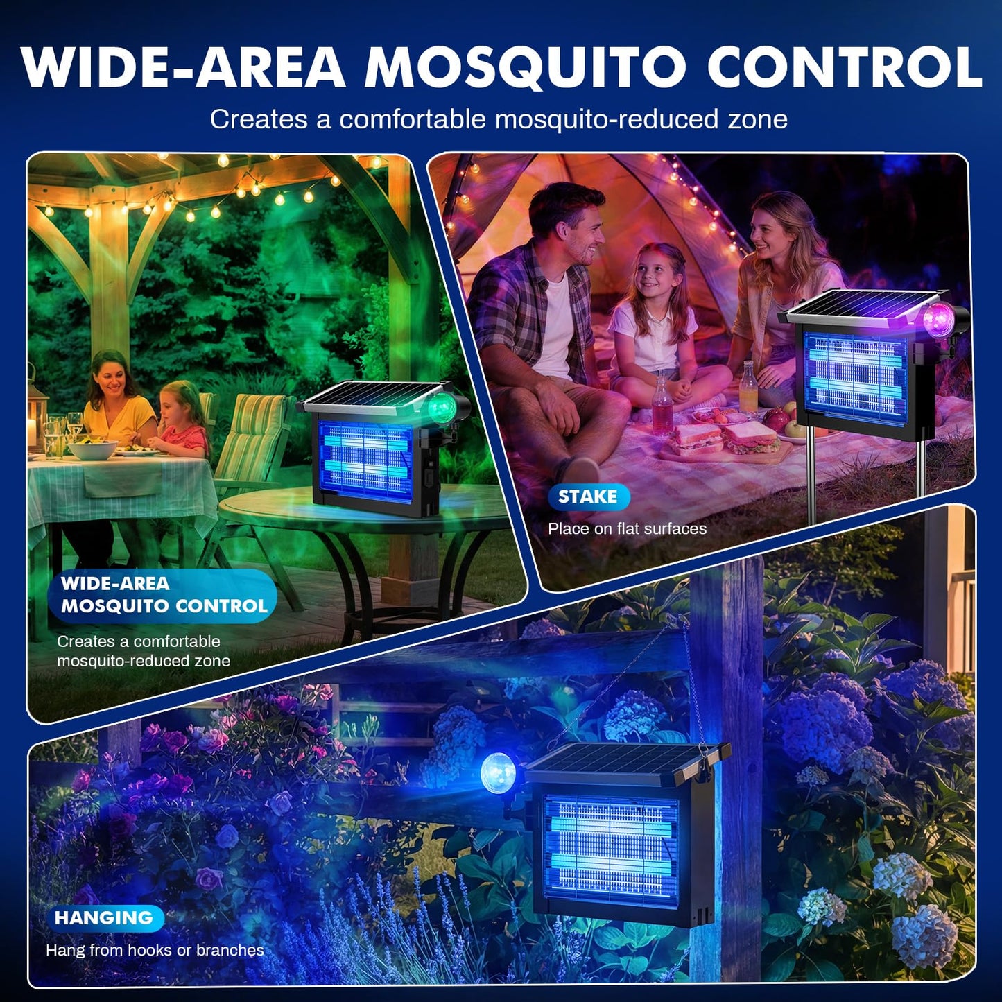Solar Bug Zapper Outdoor, Jinyeda 2 in 1 Water Wave Projector & Mosquito Zapper, 4500V Powerful Electric Mosquito Killer, 4000mAh Battery, Cordless Fly Insect Zapper Waterproof for Patio Garden