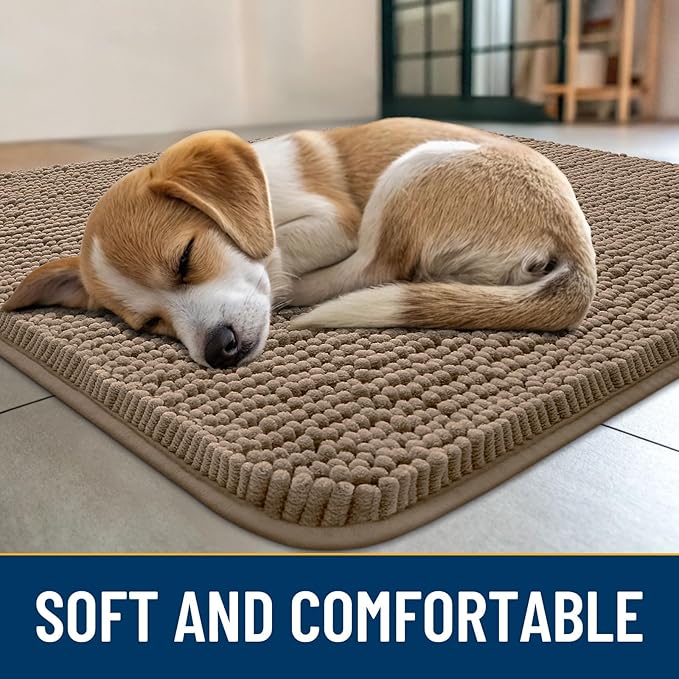 Smiry Dog Door Mat for Muddy Paws 24x16, Absorbs Moisture and Dirt Doormat, Non-Slip Washable Quick Dry Chenille Front Door Mat Indoor Entrance, Entryway Carpet for Inside Floor, Camel