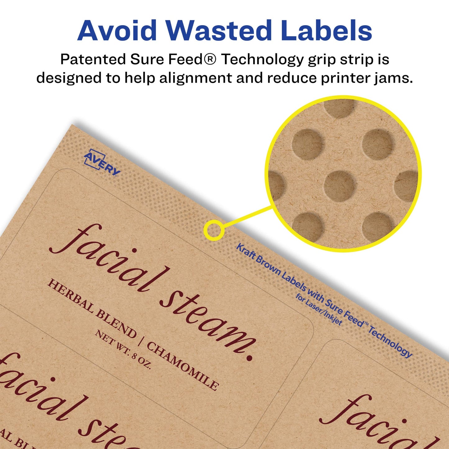 Avery Kraft Brown Rectangle Labels, Sure Feed Technology, 2" x 3", 120 Kraft Brown Labels, Print-to-The-Edge, Laser/Inkjet Printable