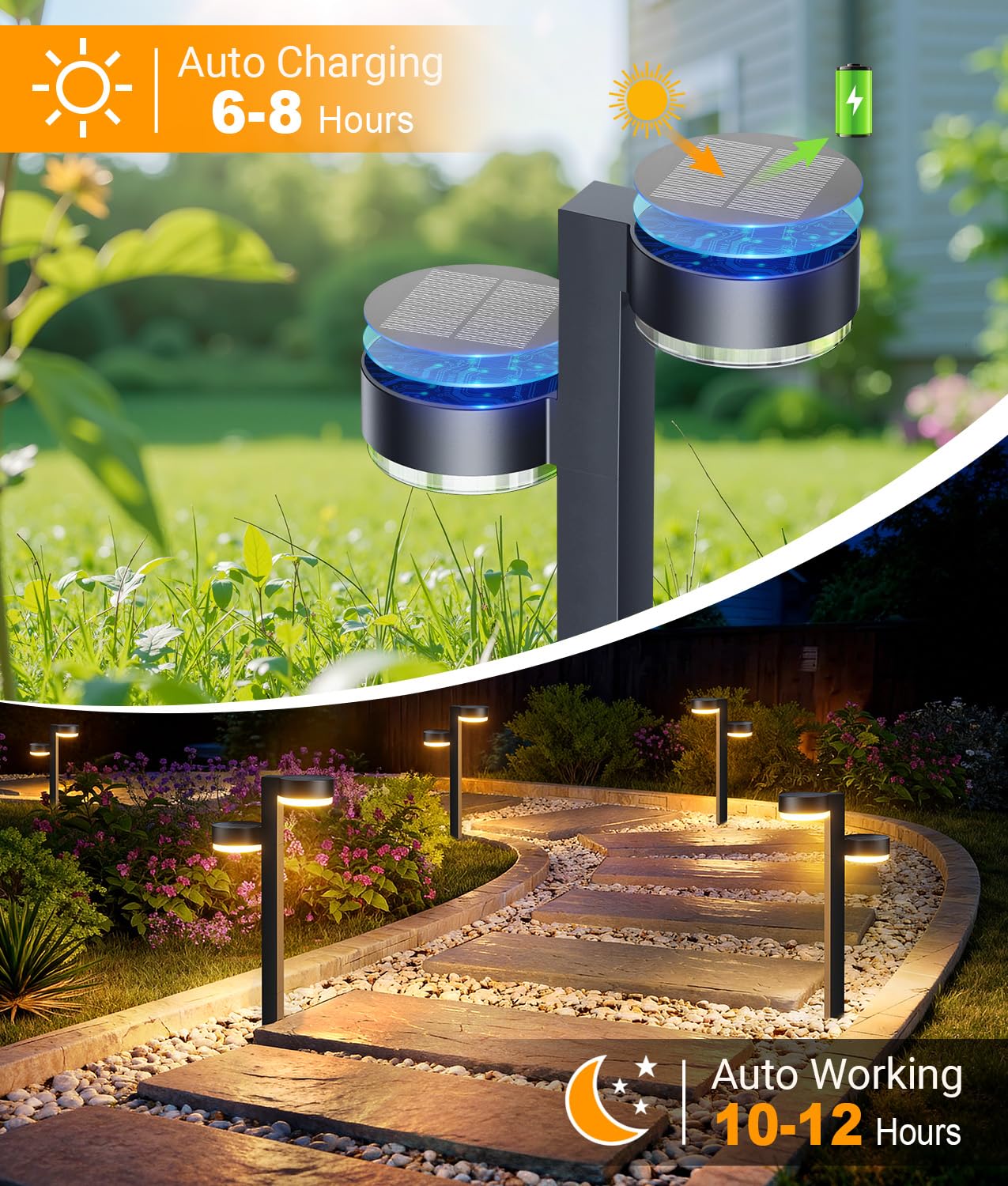 TuyLuxe Brighter Solar Pathway Lights Outdoor, 6 Pack Dual-Head Solar Lights Outdoor Waterproof with 12 Head & 24 LED, Solar Powered Garden Light for Yard Path Walkway Driveway Sidewalk