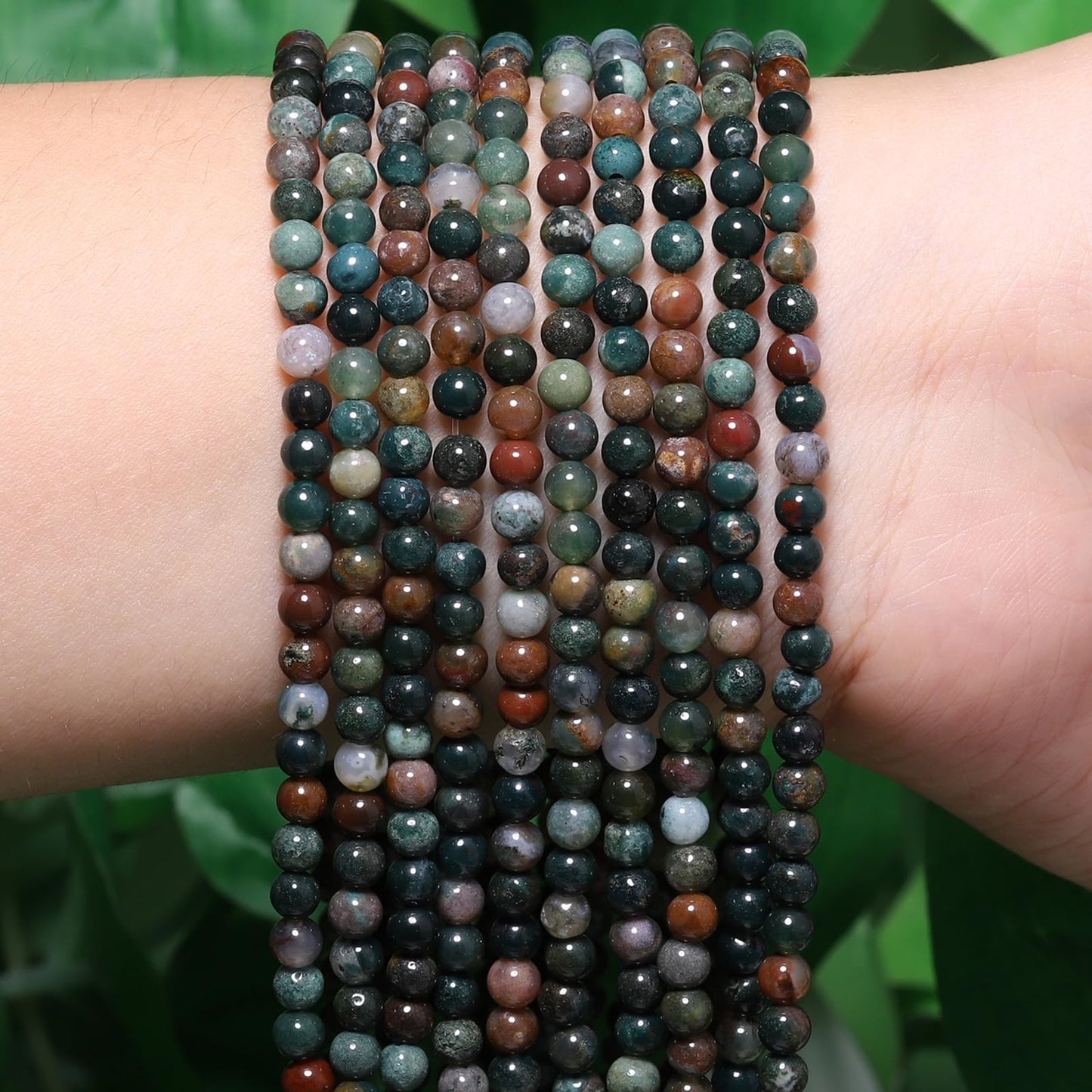 Songxi 90pcs 4mm Indian Agate Natural Round Stone Beads for Jewelry Making, Smooth Loose Small Gemstone Beads for Bracelets Necklace, Chakra Stones with Energy Power